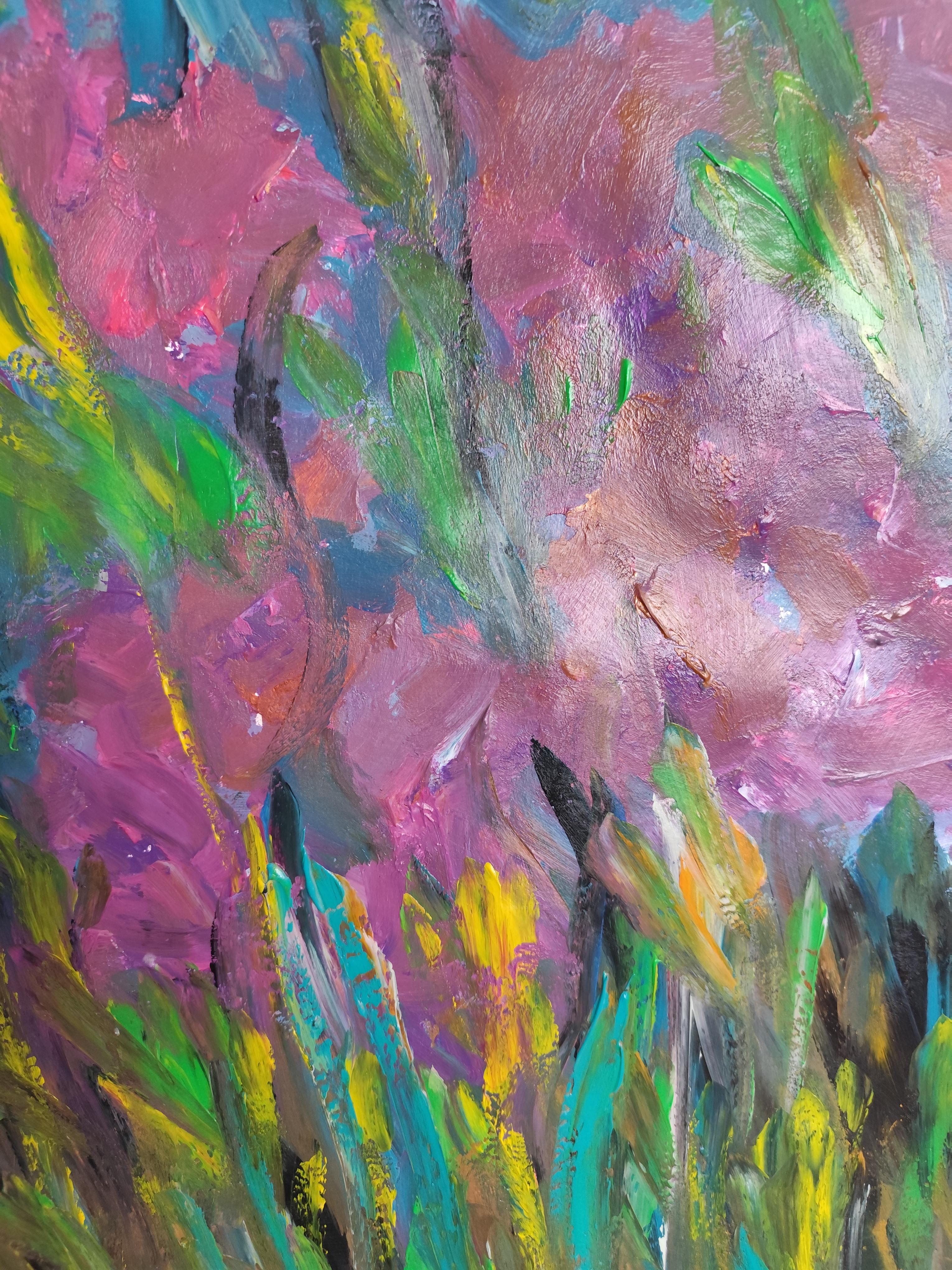 Peinture florale expressionniste abstraite contemporaine sur papier 