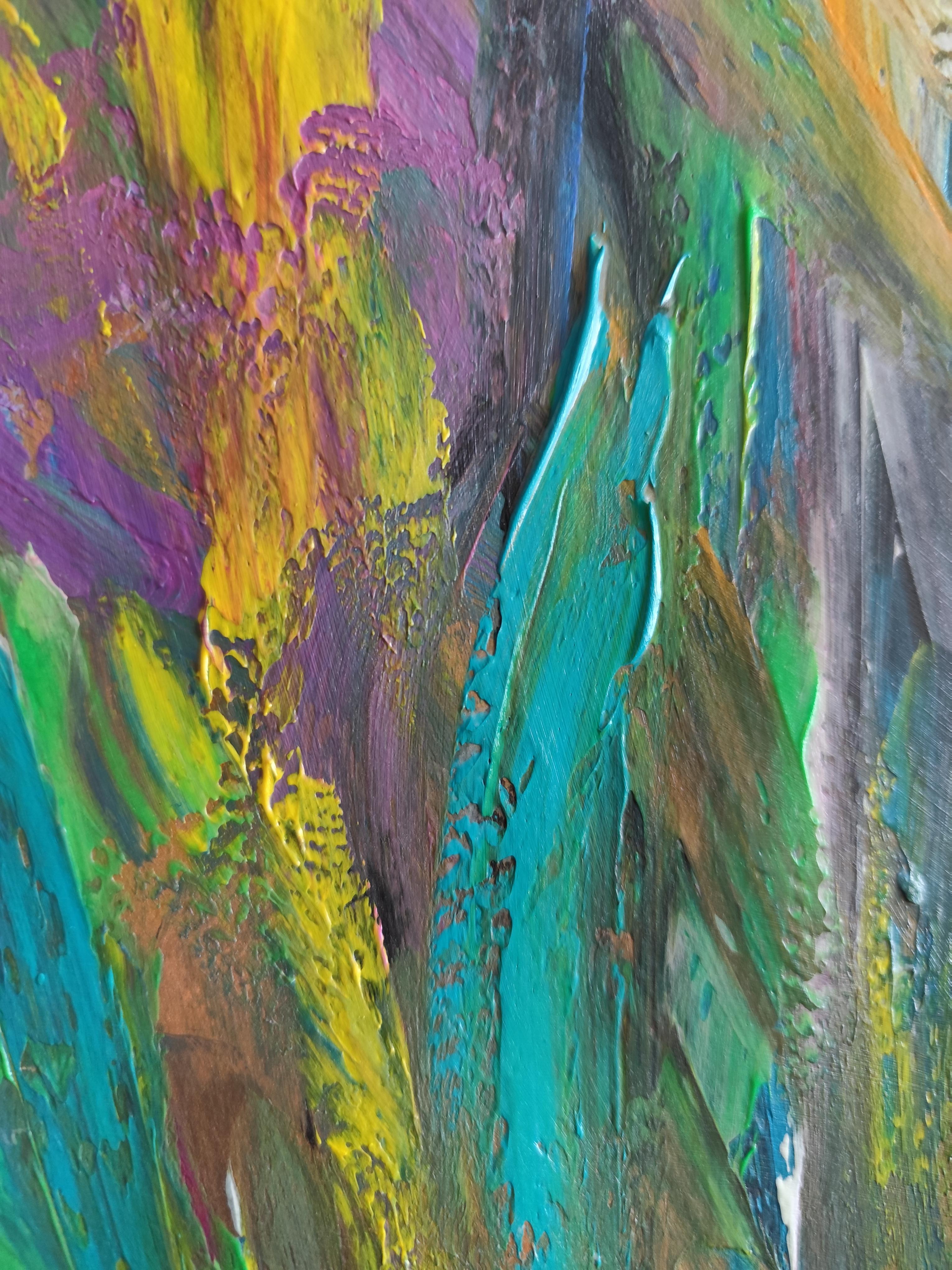 Peinture florale expressionniste abstraite contemporaine sur papier 