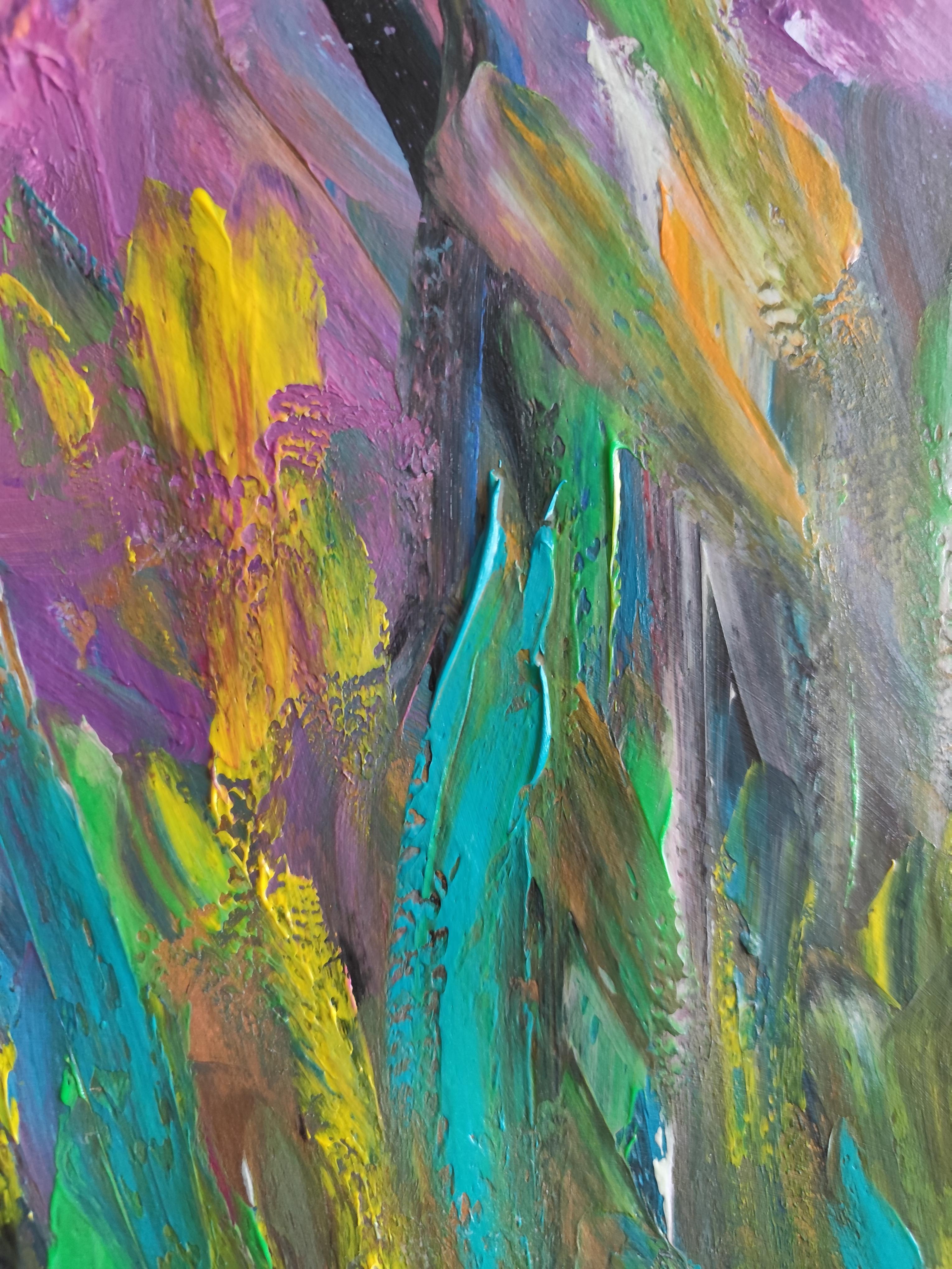 Peinture florale expressionniste abstraite contemporaine sur papier 
