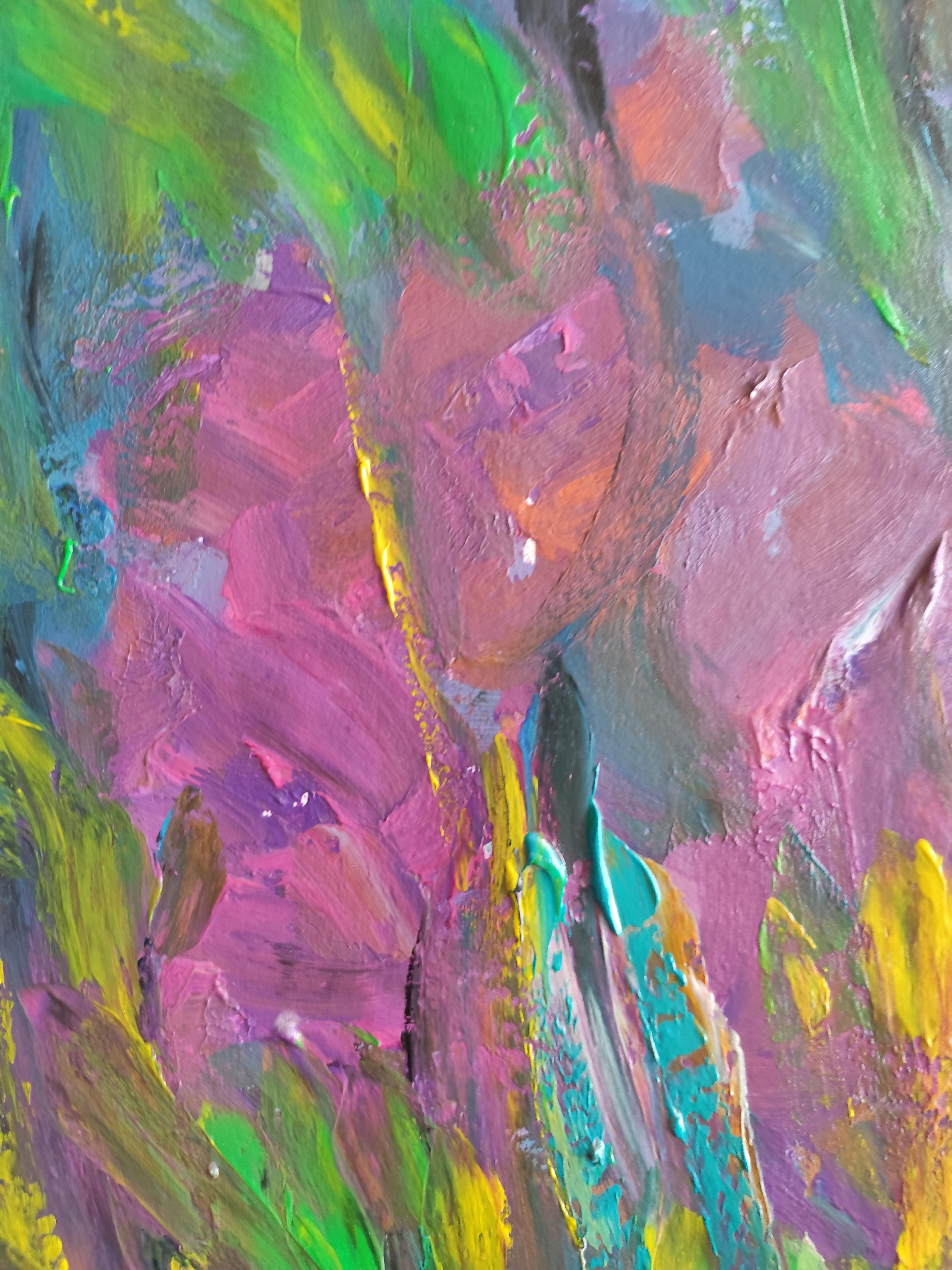 Peinture florale expressionniste abstraite contemporaine sur papier 