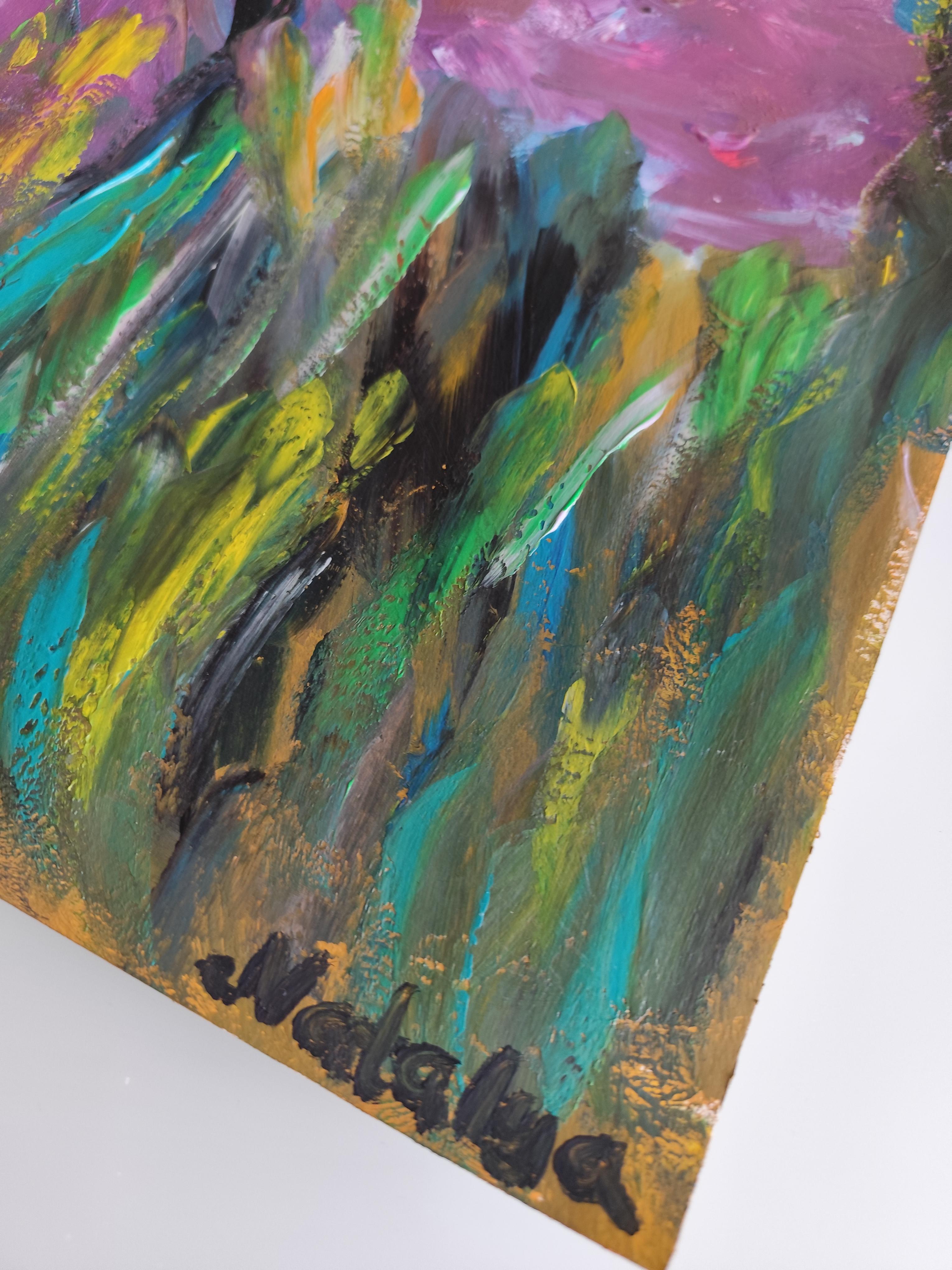 Peinture florale expressionniste abstraite contemporaine sur papier 