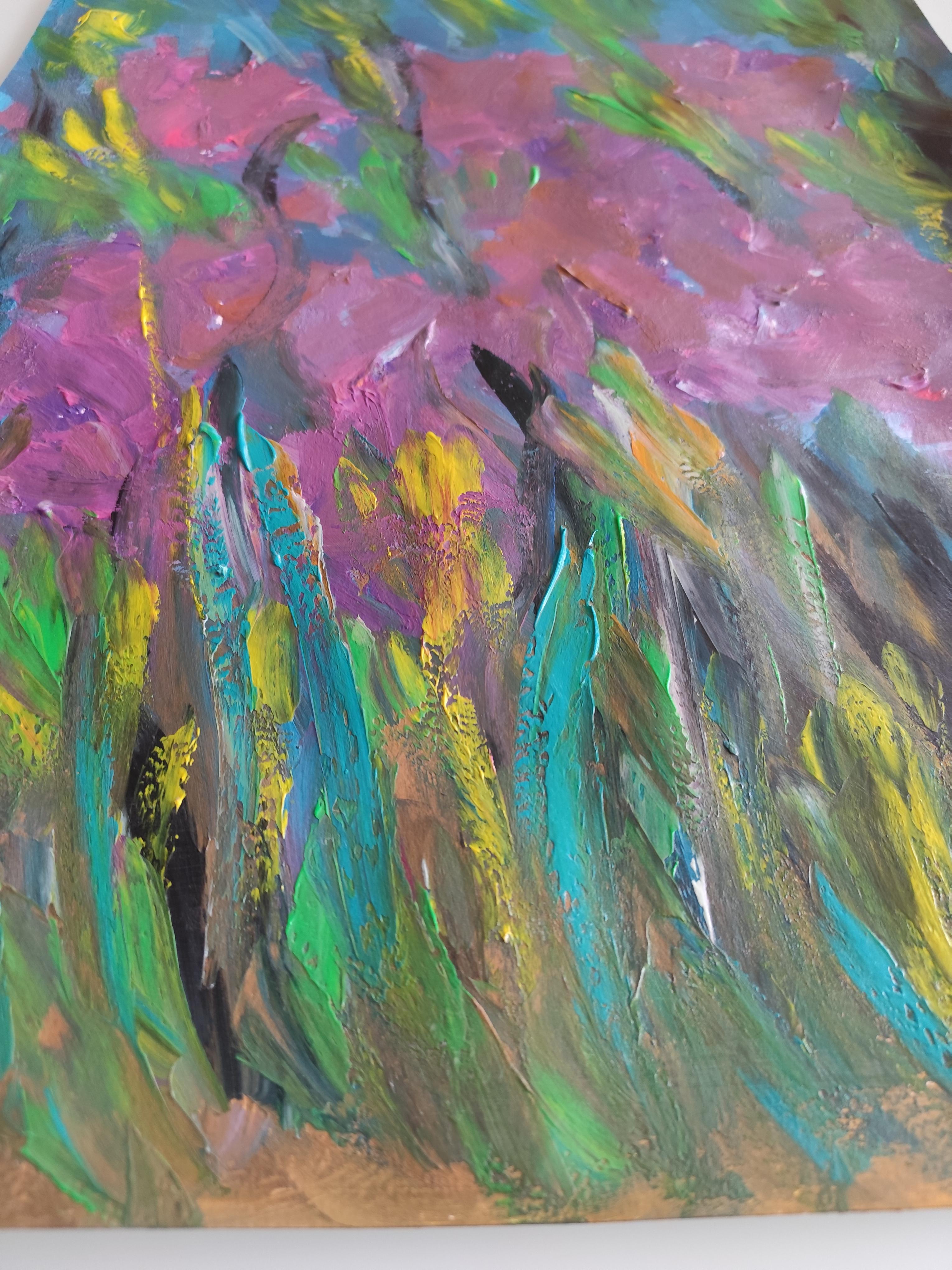 Peinture florale expressionniste abstraite contemporaine sur papier 