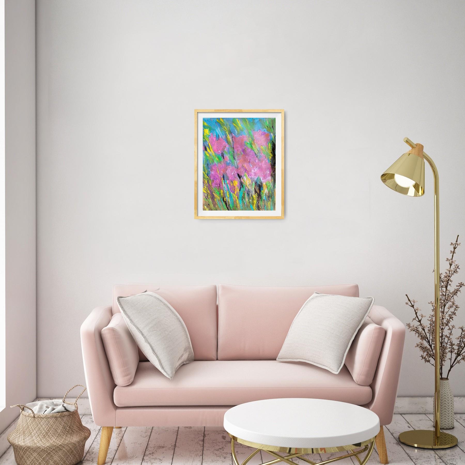 Peinture florale expressionniste abstraite contemporaine sur papier 
