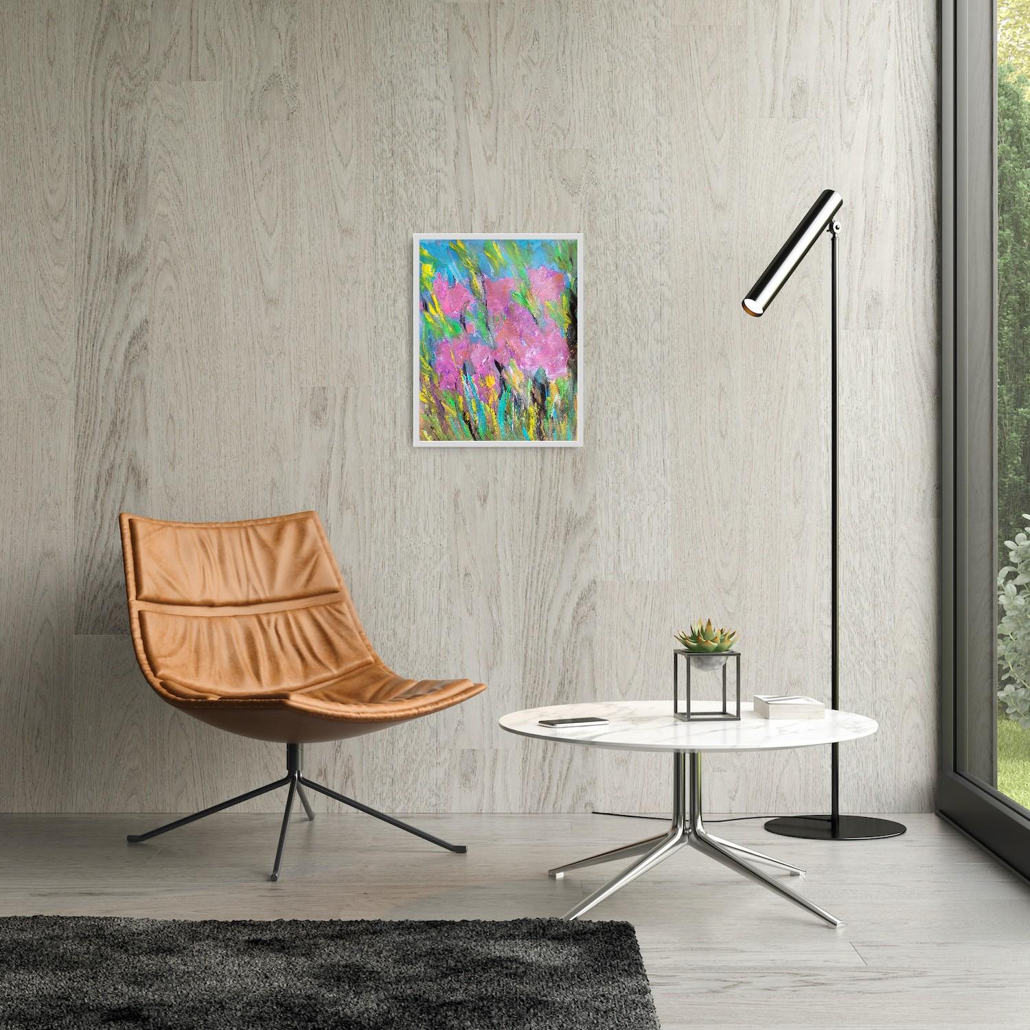 Peinture florale expressionniste abstraite contemporaine sur papier 