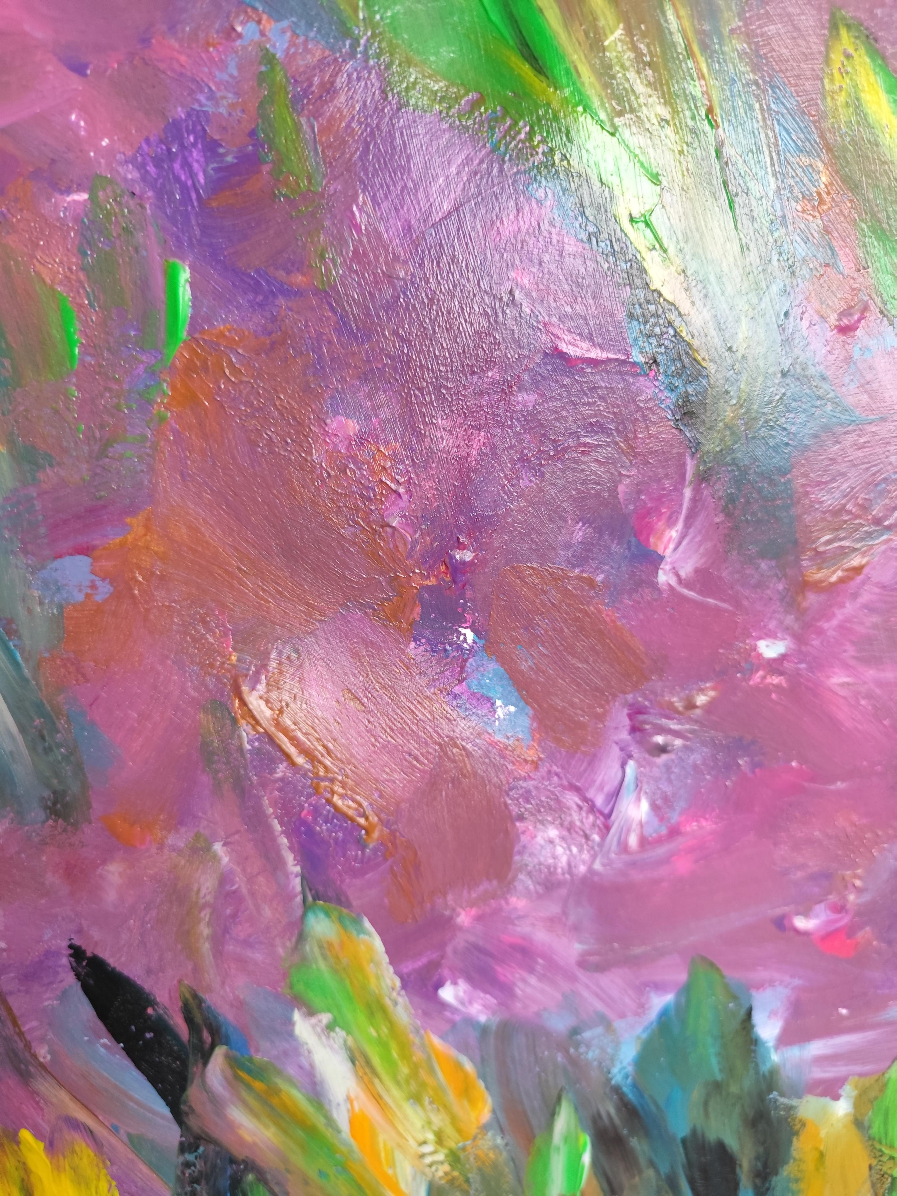 Peinture florale expressionniste abstraite contemporaine sur papier 
