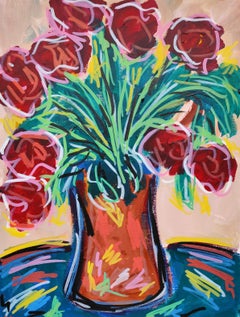 Contemporary abstract expressionist floral still life painting "Echoes of red"