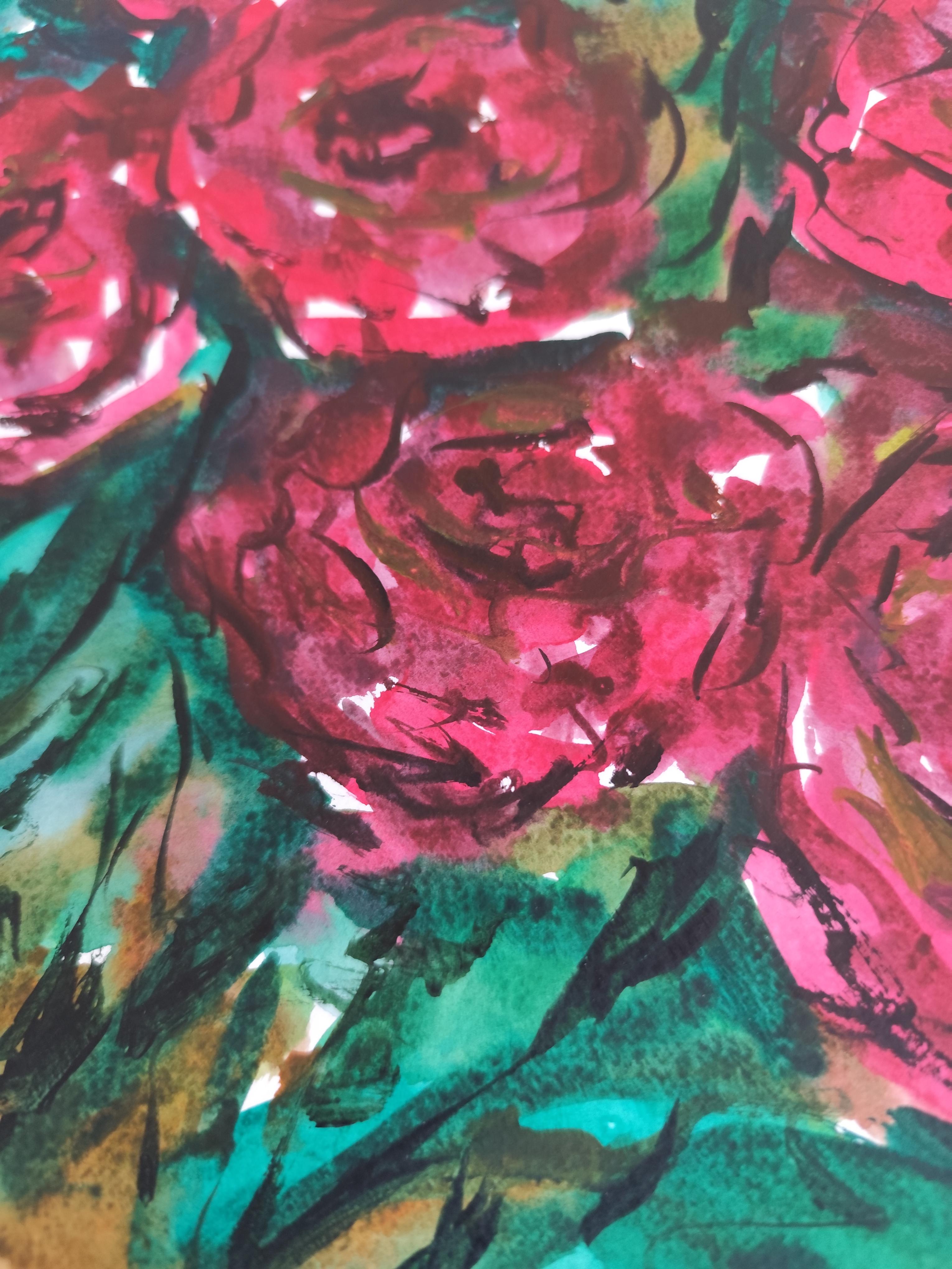 Contemporary abstract expressionist  floral watercolor painting 