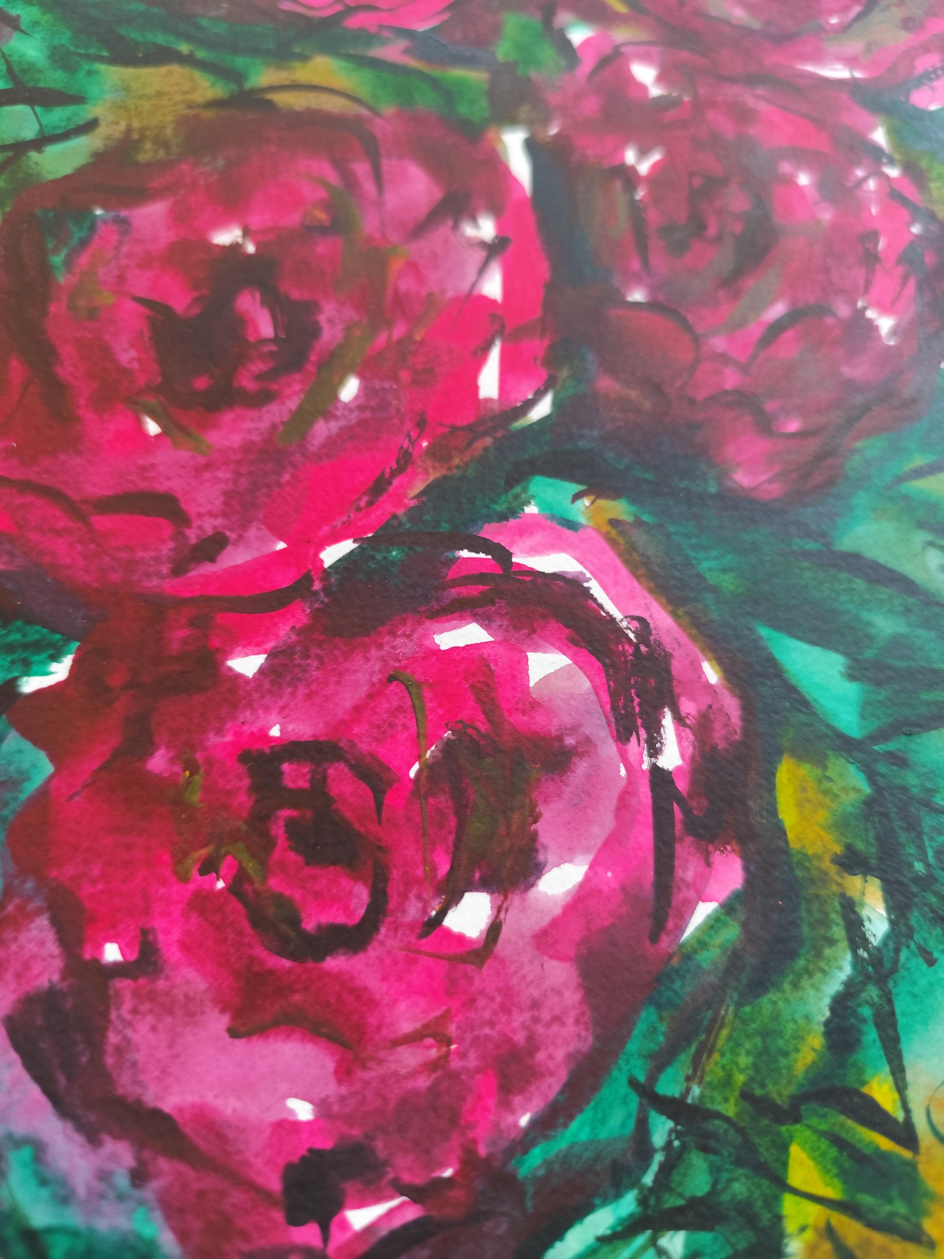 Contemporary abstract expressionist  floral watercolor painting 