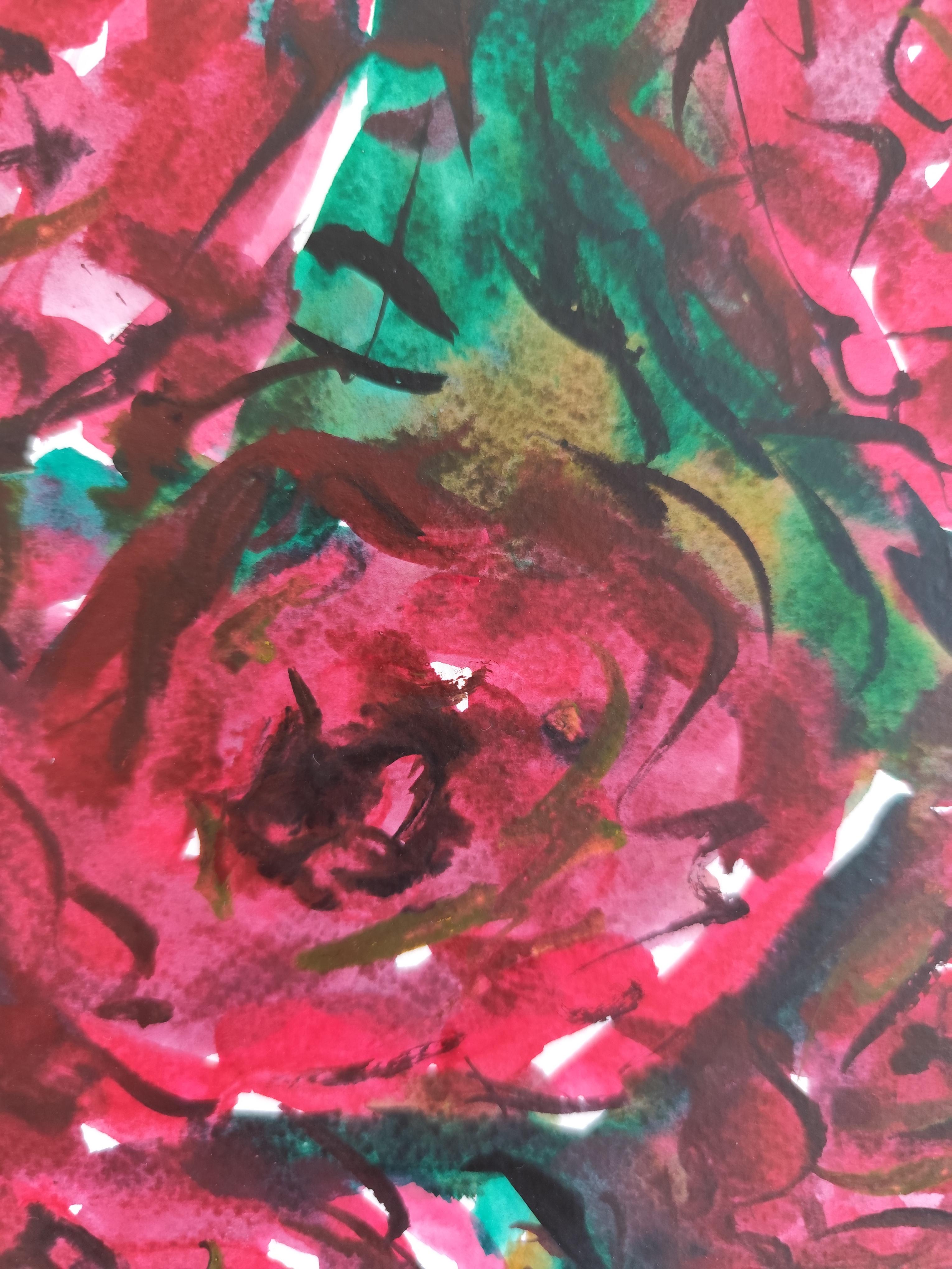 Contemporary abstract expressionist  floral watercolor painting 