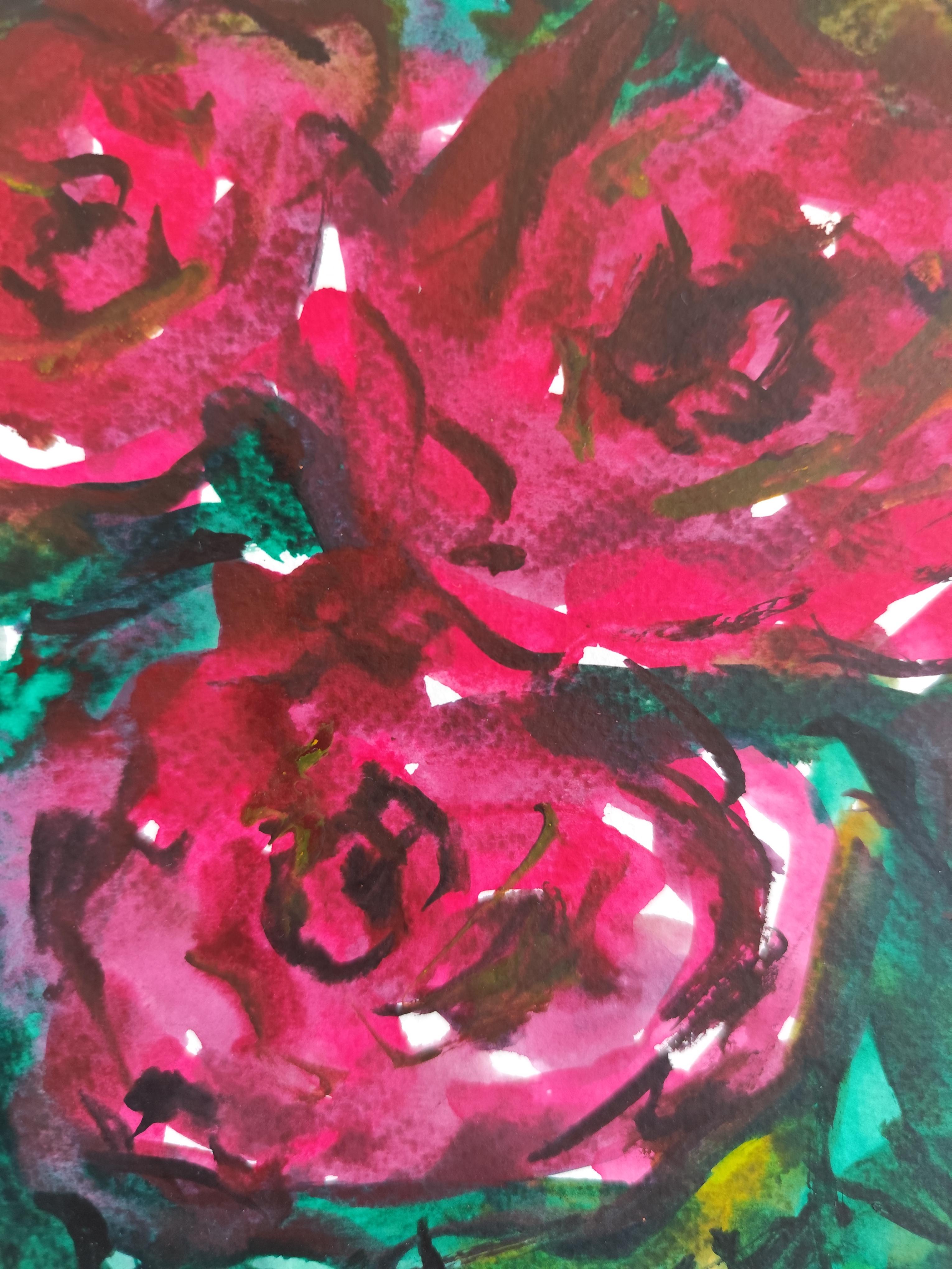 Contemporary abstract expressionist  floral watercolor painting 