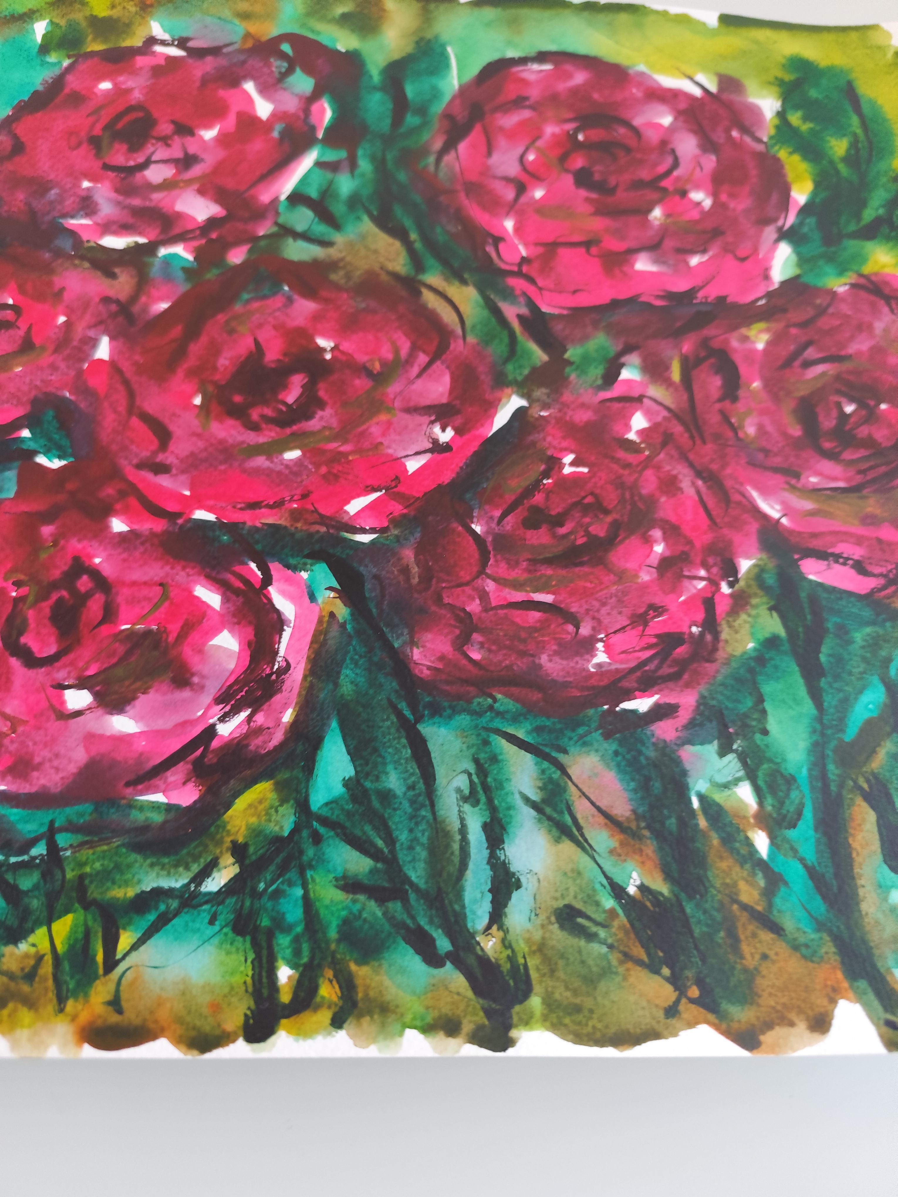 Contemporary abstract expressionist  floral watercolor painting 