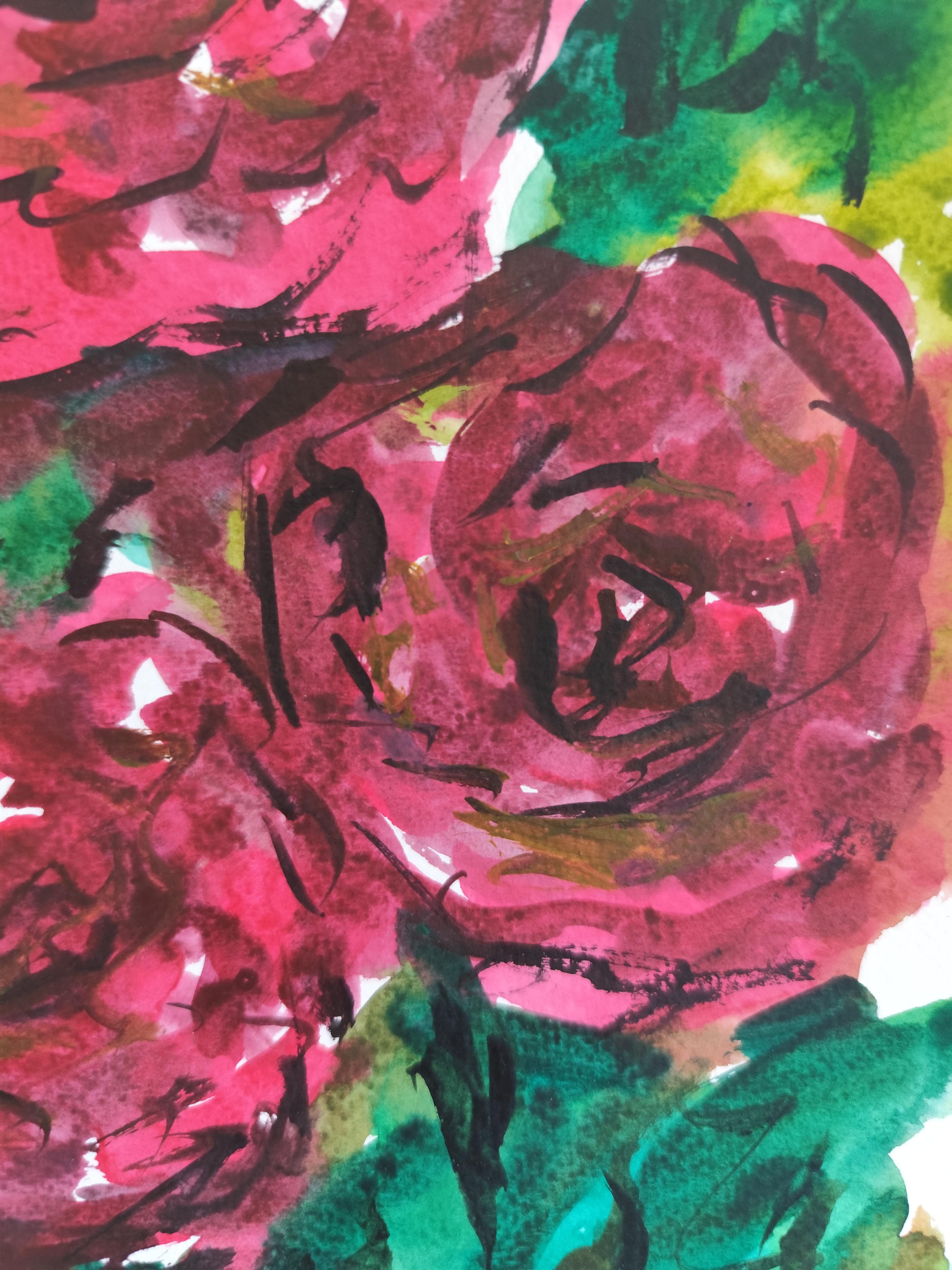 Contemporary abstract expressionist  floral watercolor painting 