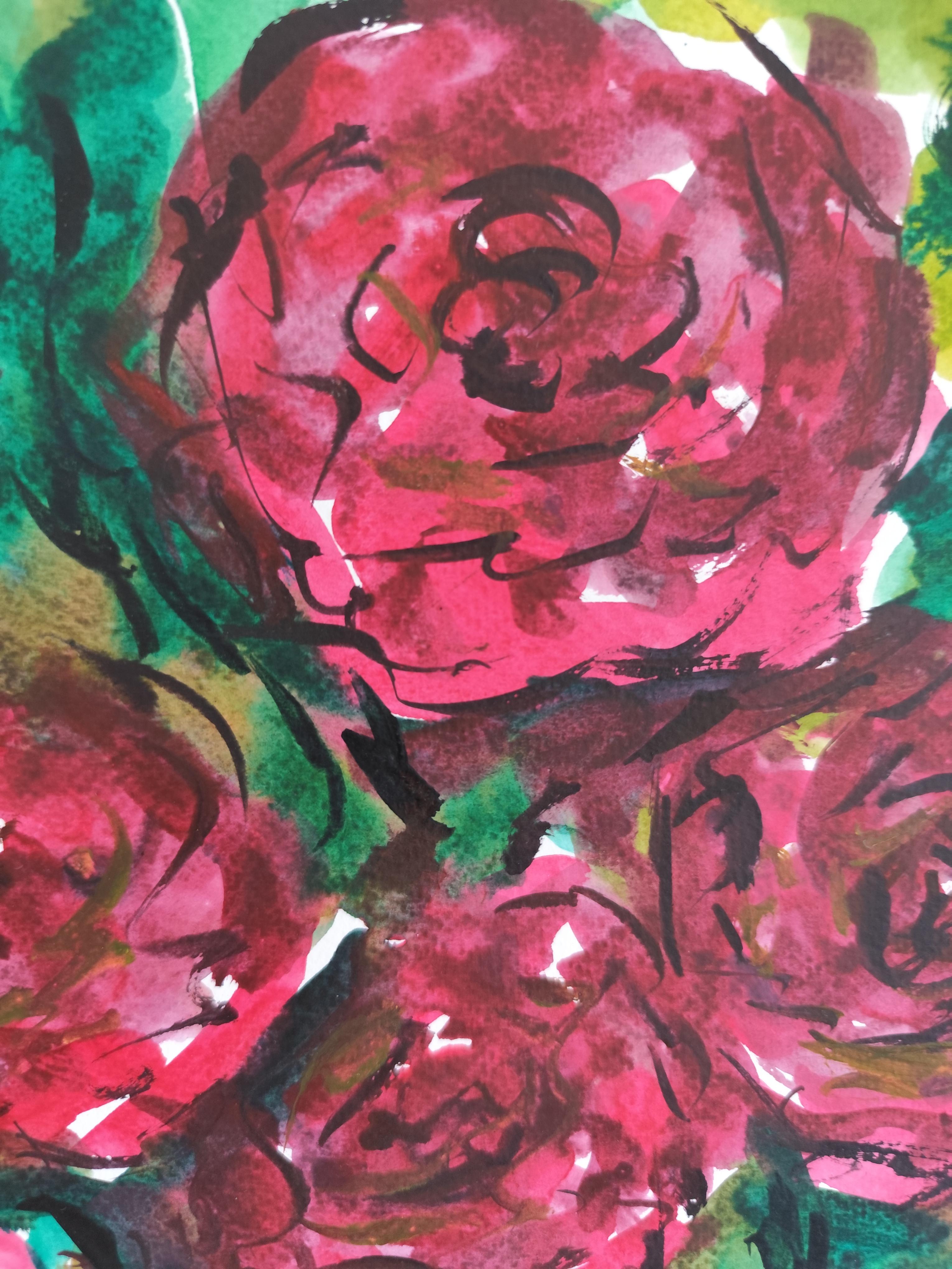 Contemporary abstract expressionist  floral watercolor painting 
