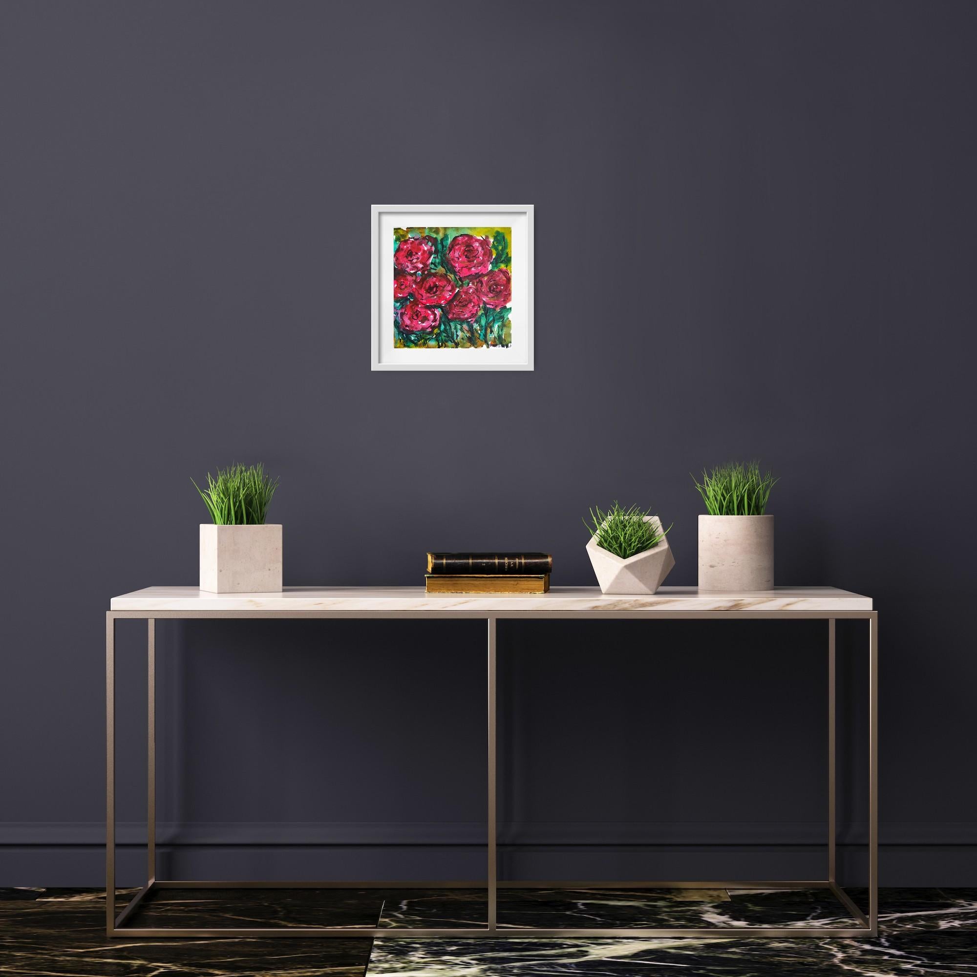 Contemporary abstract expressionist  floral watercolor painting 