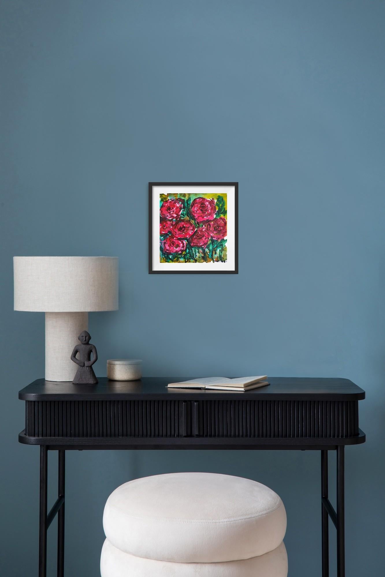 Contemporary abstract expressionist  floral watercolor painting 