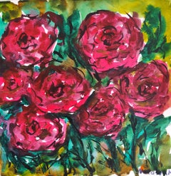 Contemporary abstract expressionist  floral watercolor painting "Loving bloom"