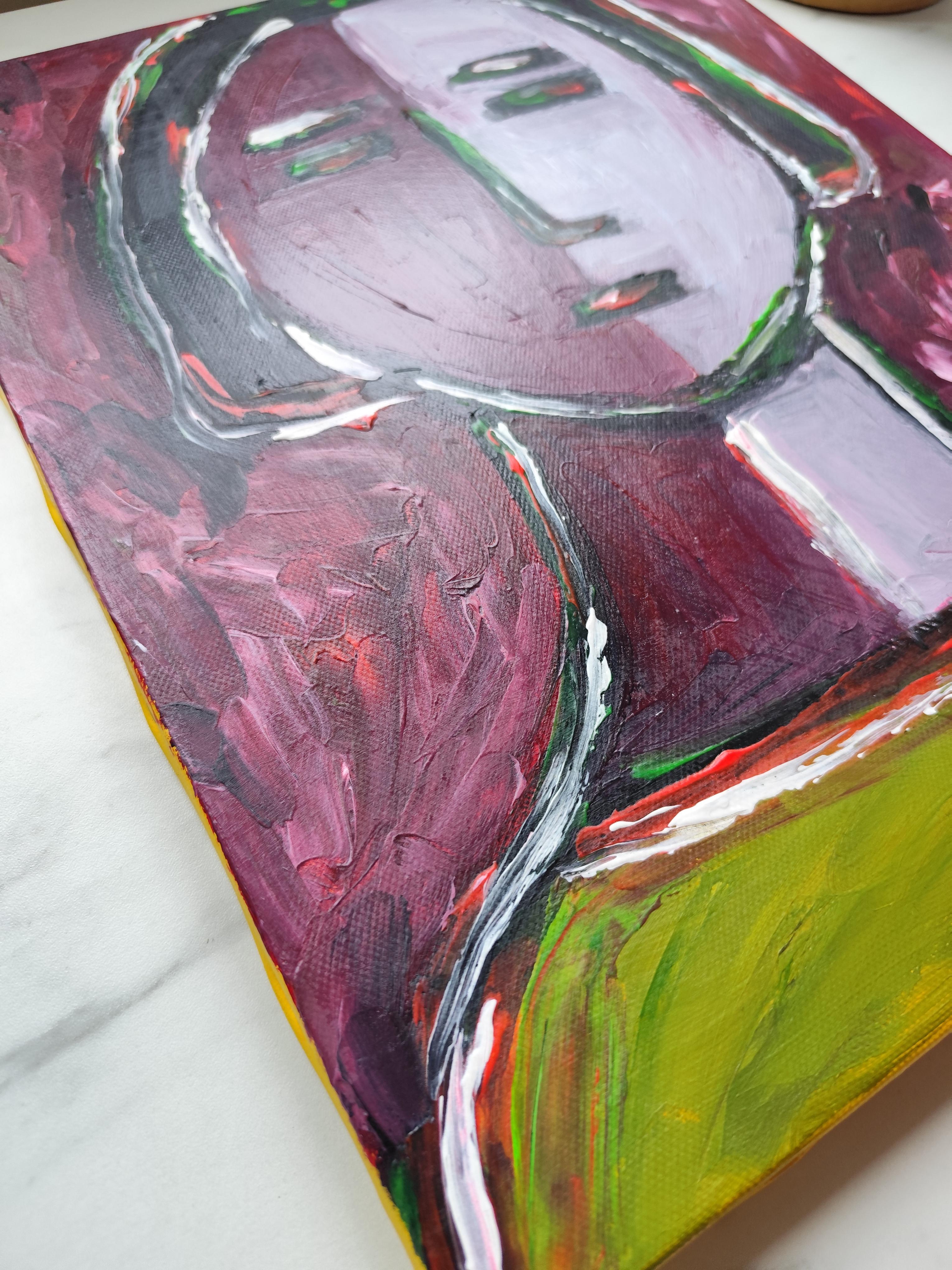 Zeitgenössisches abstraktes expressionistisches Menschenporträt auf Leinwand 