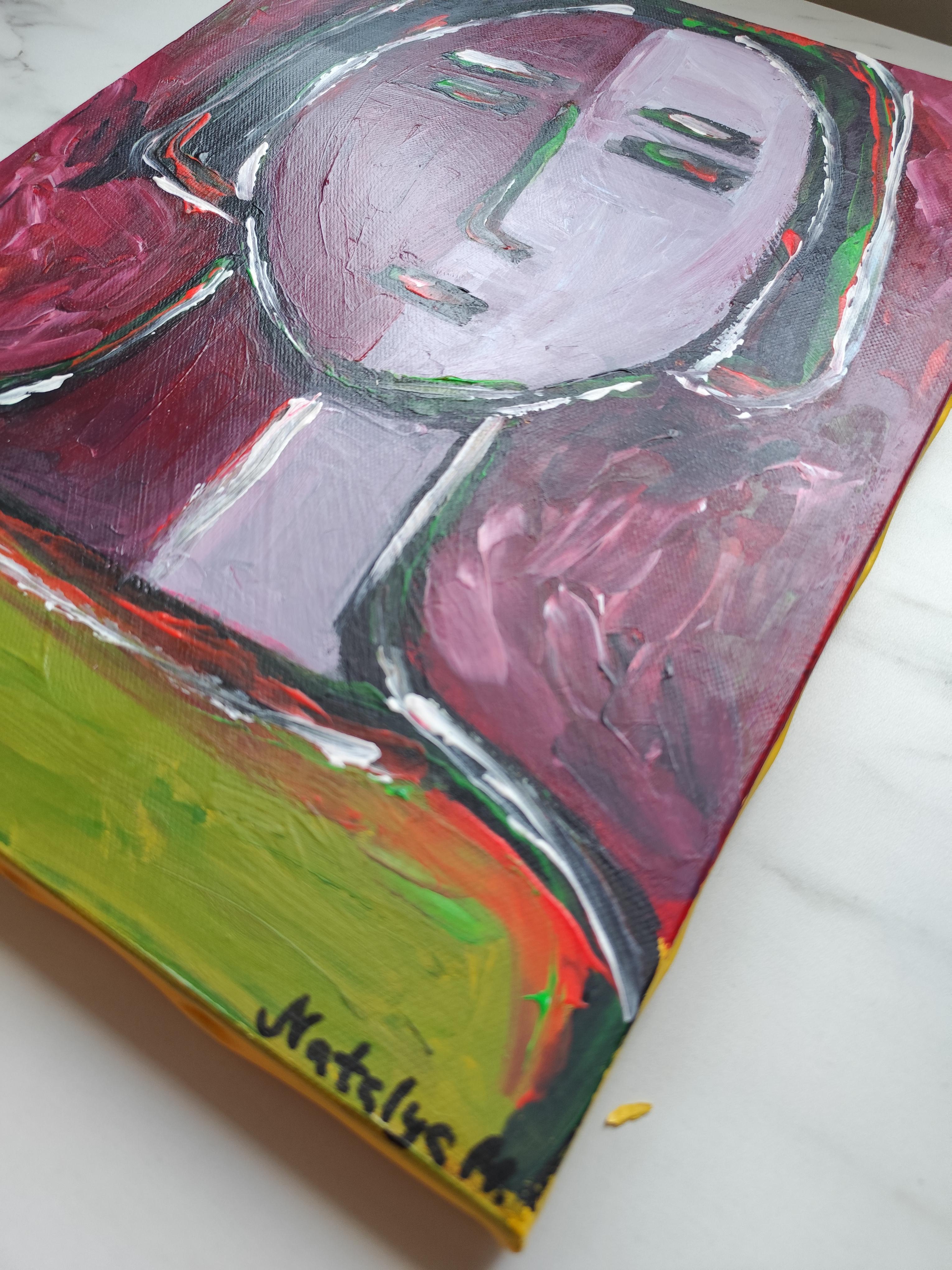 Zeitgenössisches abstraktes expressionistisches Menschenporträt auf Leinwand 