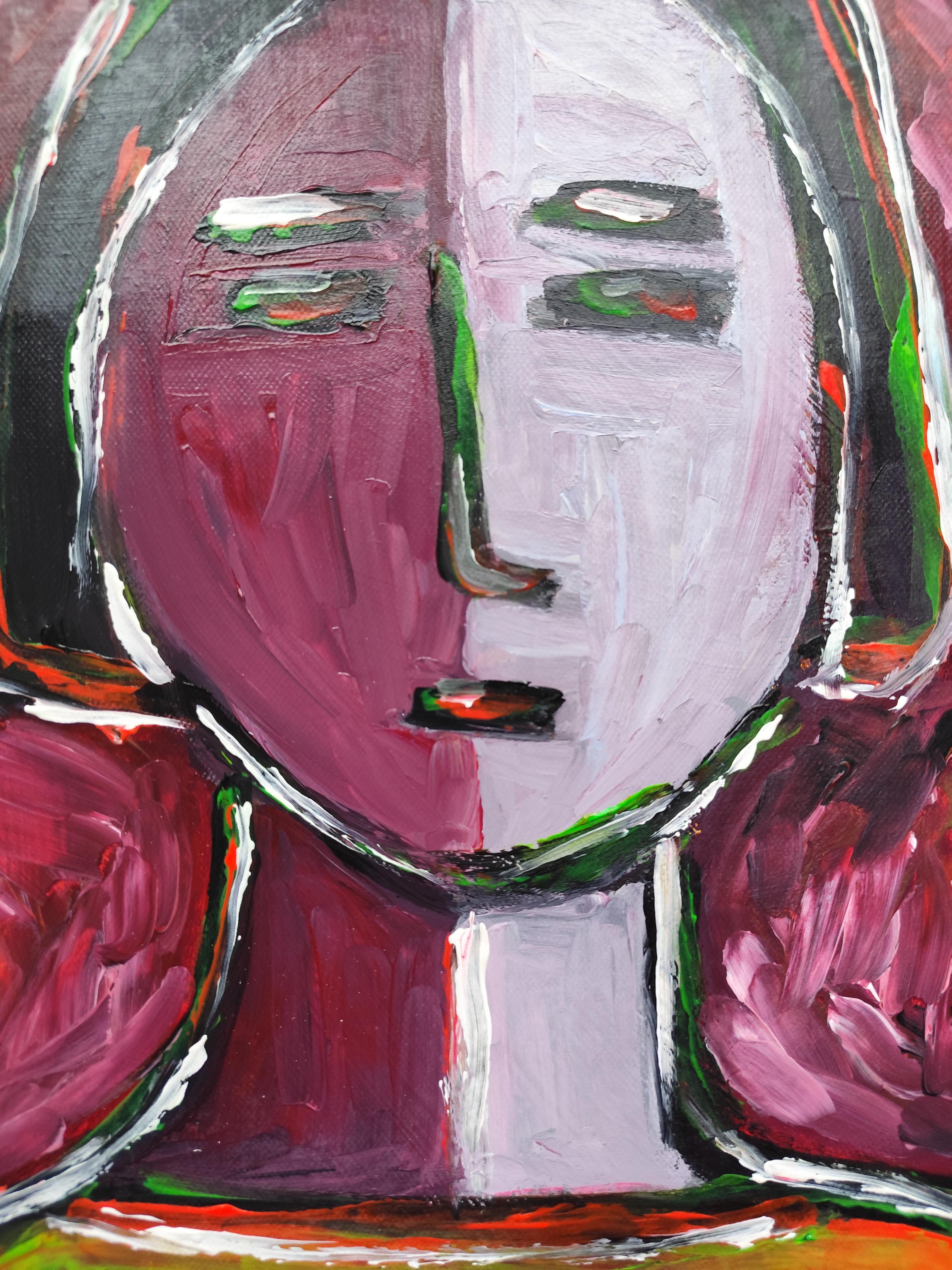 Zeitgenössisches abstraktes expressionistisches Menschenporträt auf Leinwand 