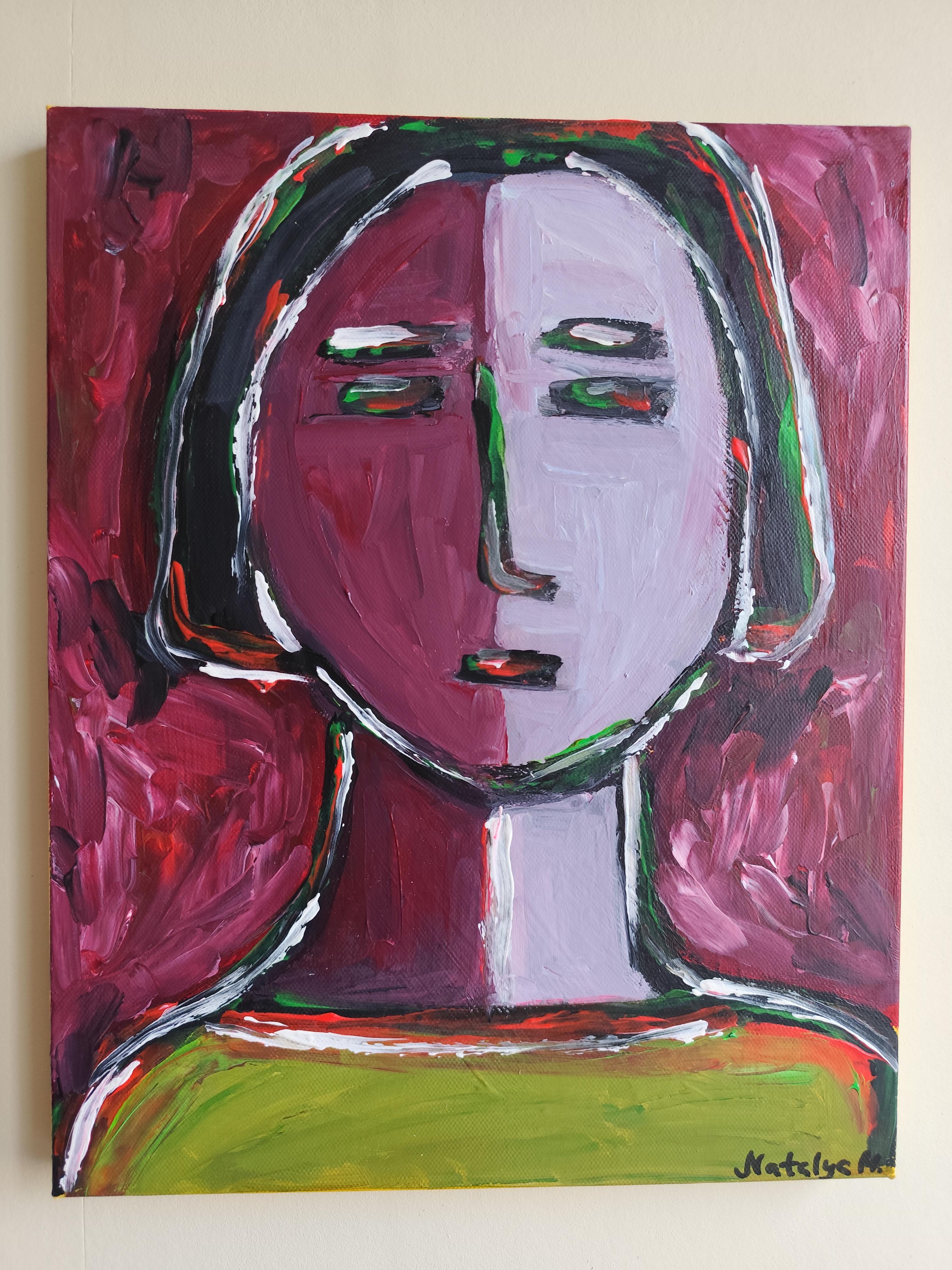 Zeitgenössisches abstraktes expressionistisches Menschenporträt auf Leinwand 