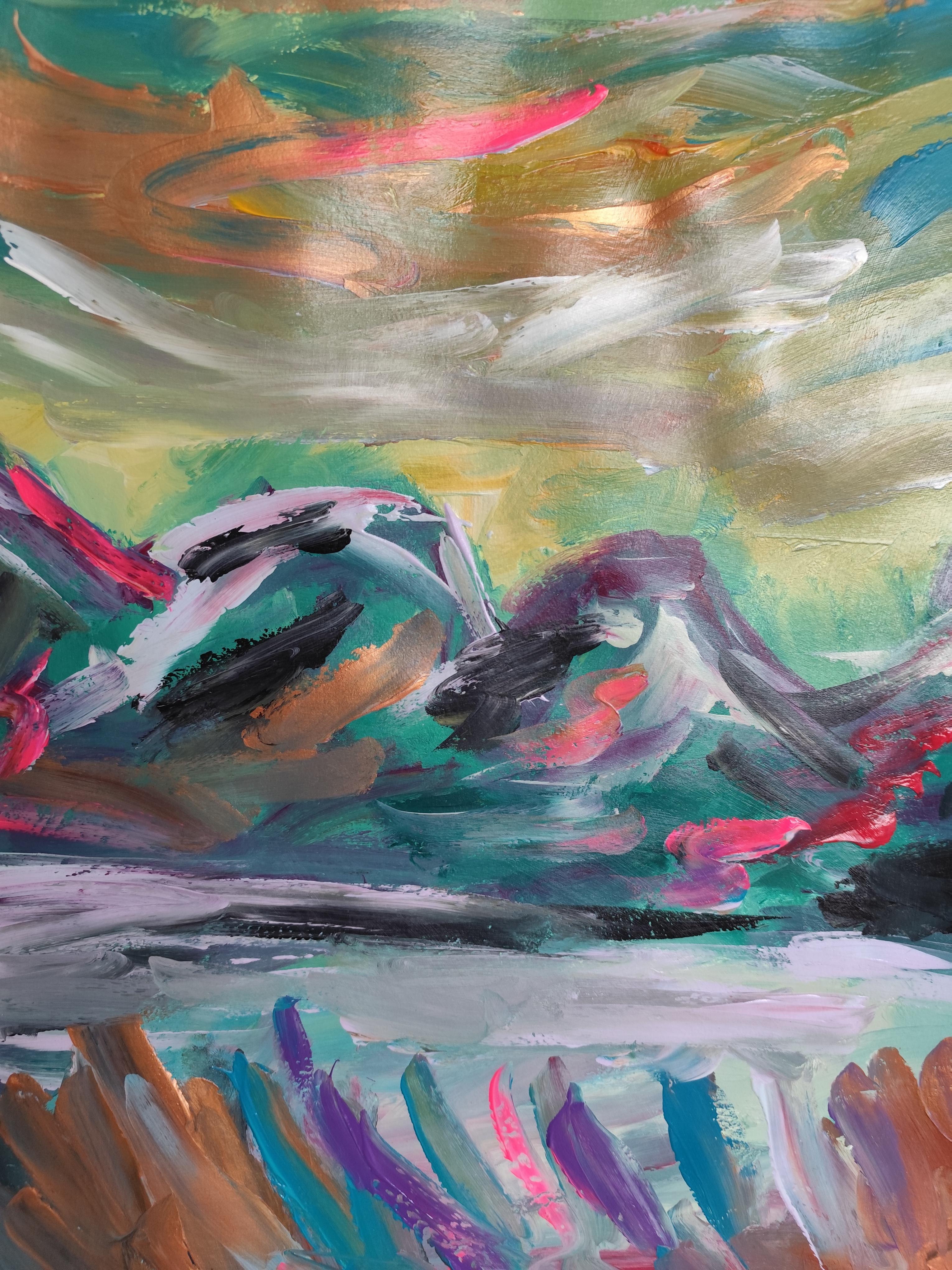Paisaje expresionista abstracto contemporáneo naturaleza sobre papel 