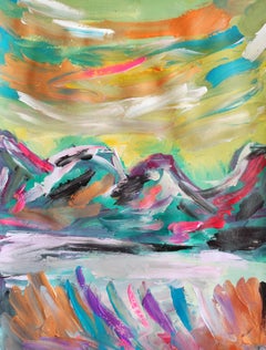 Paysage expressionniste abstrait contemporain nature sur papier "Infinite bloom"