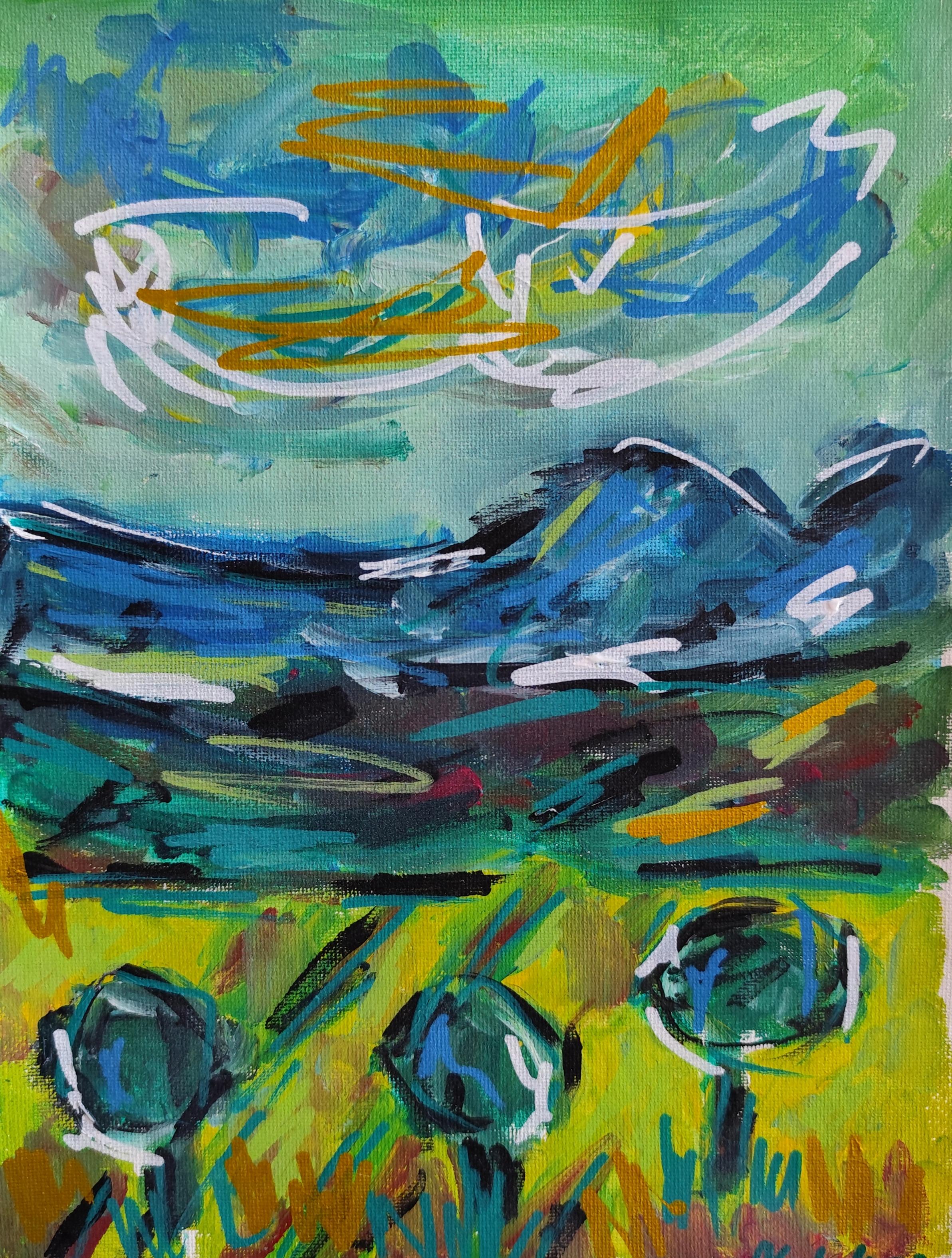 Mougenot Natalya Landscape Painting - Contemporary abstract expressionist landscape painting "Geometry of Nature"