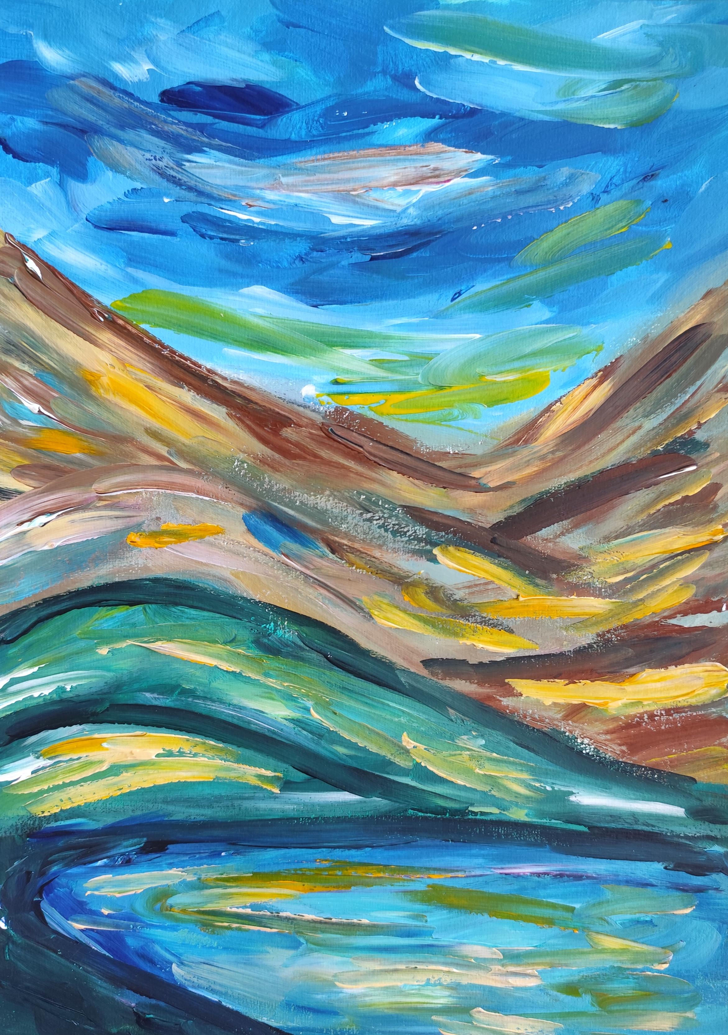 Contemporary abstract expressionist nature acrylic painting "Mountain essence"