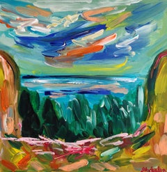 Contemporary abstract expressionist nature canvas "Farben des Sommerhorizonts"