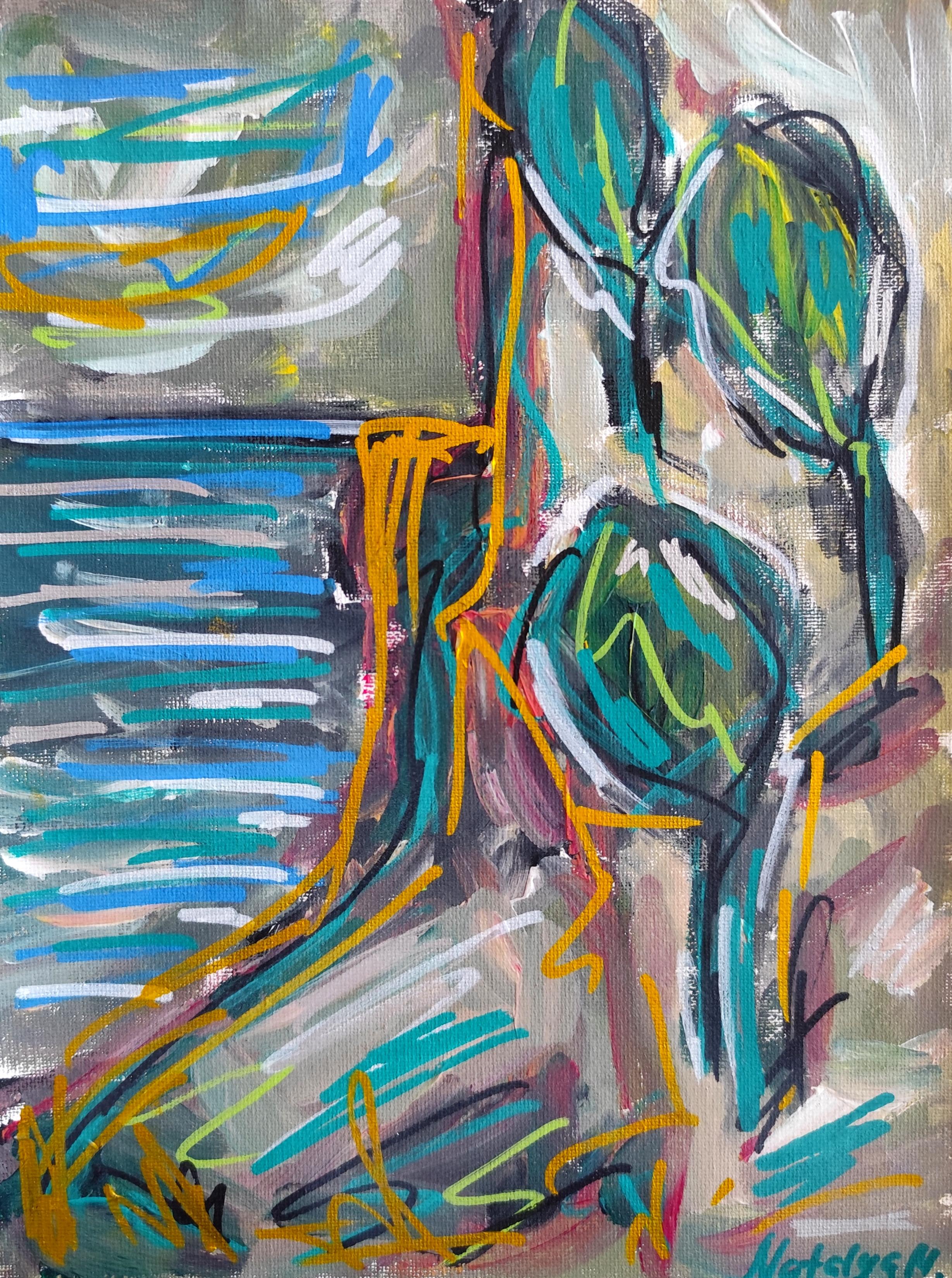 Zeitgenössisches abstraktes expressionistisches Nature Landschaftsgemälde "Cliffside memory"