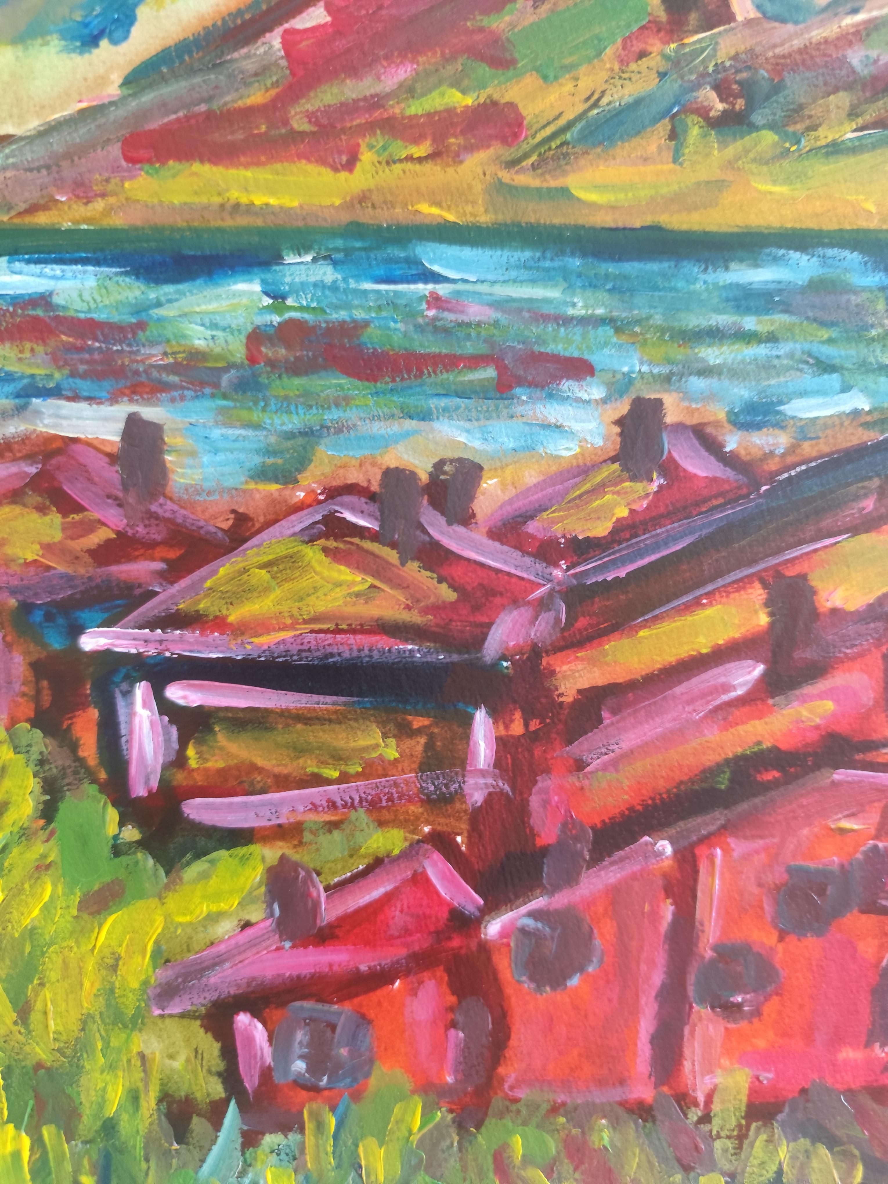 Contemporary abstract expressionist nature painting paper 