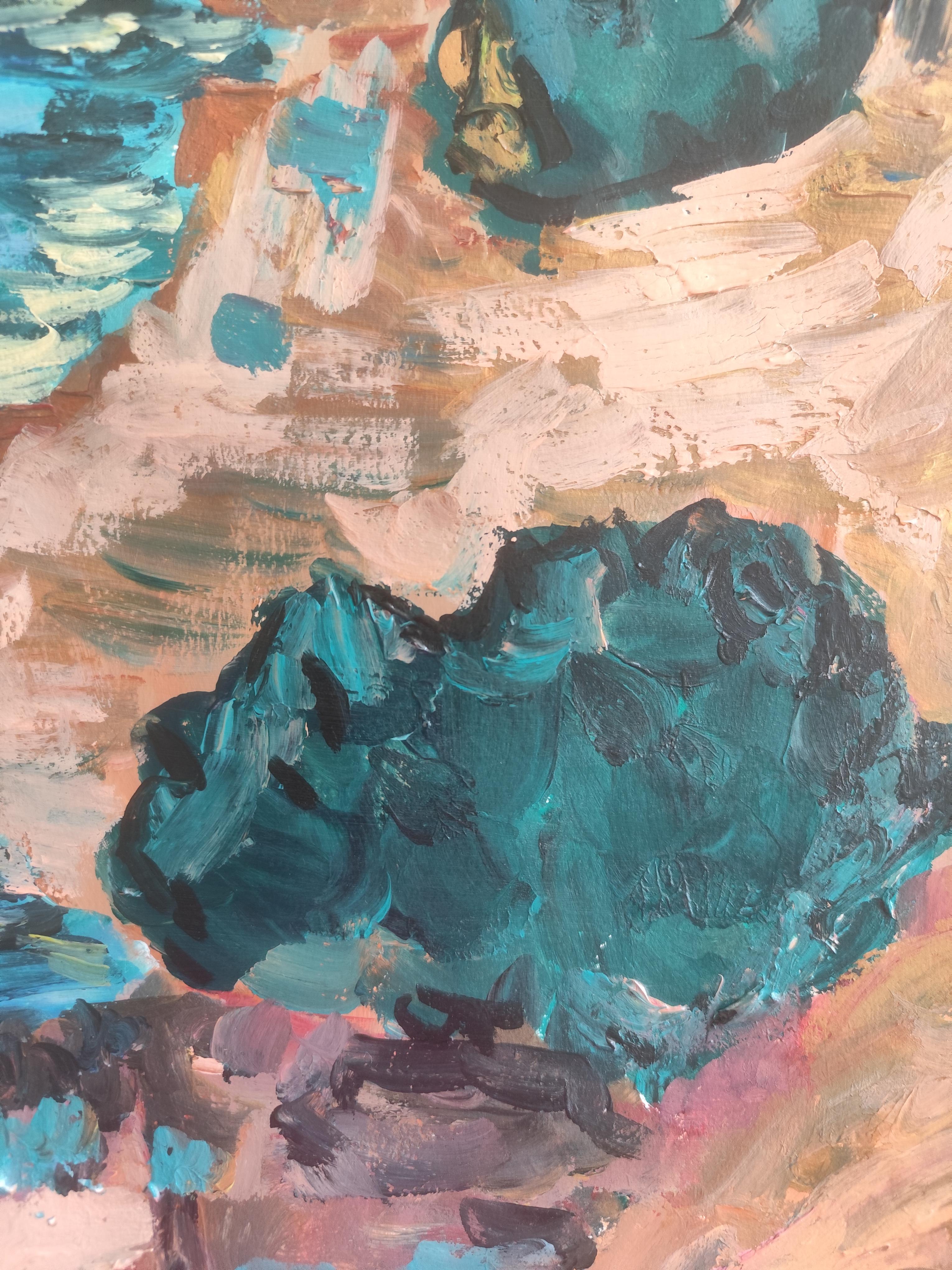 Abstrait contemporain  peinture expressionniste de nature en mer 