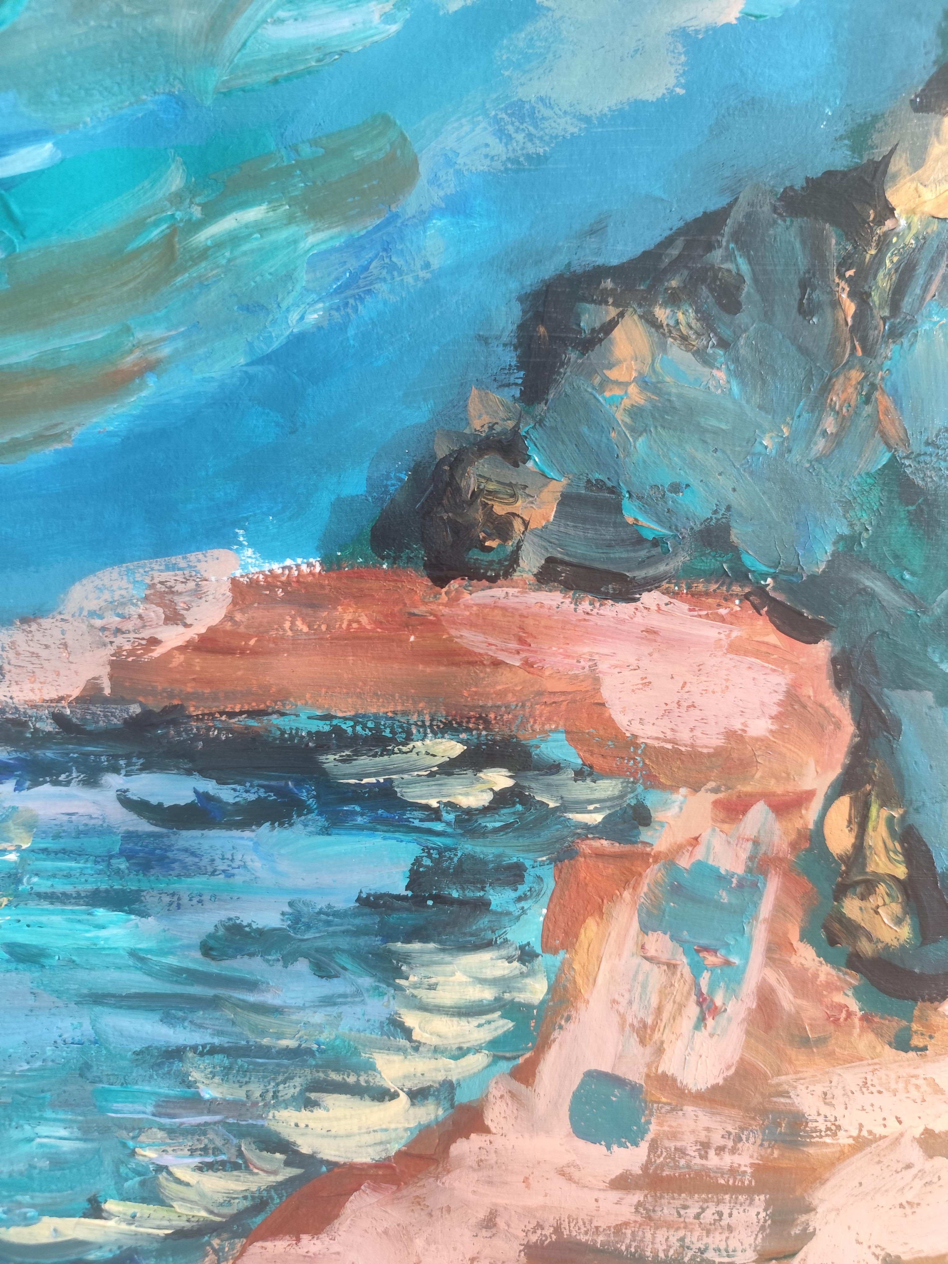 Abstrait contemporain  peinture expressionniste de nature en mer 