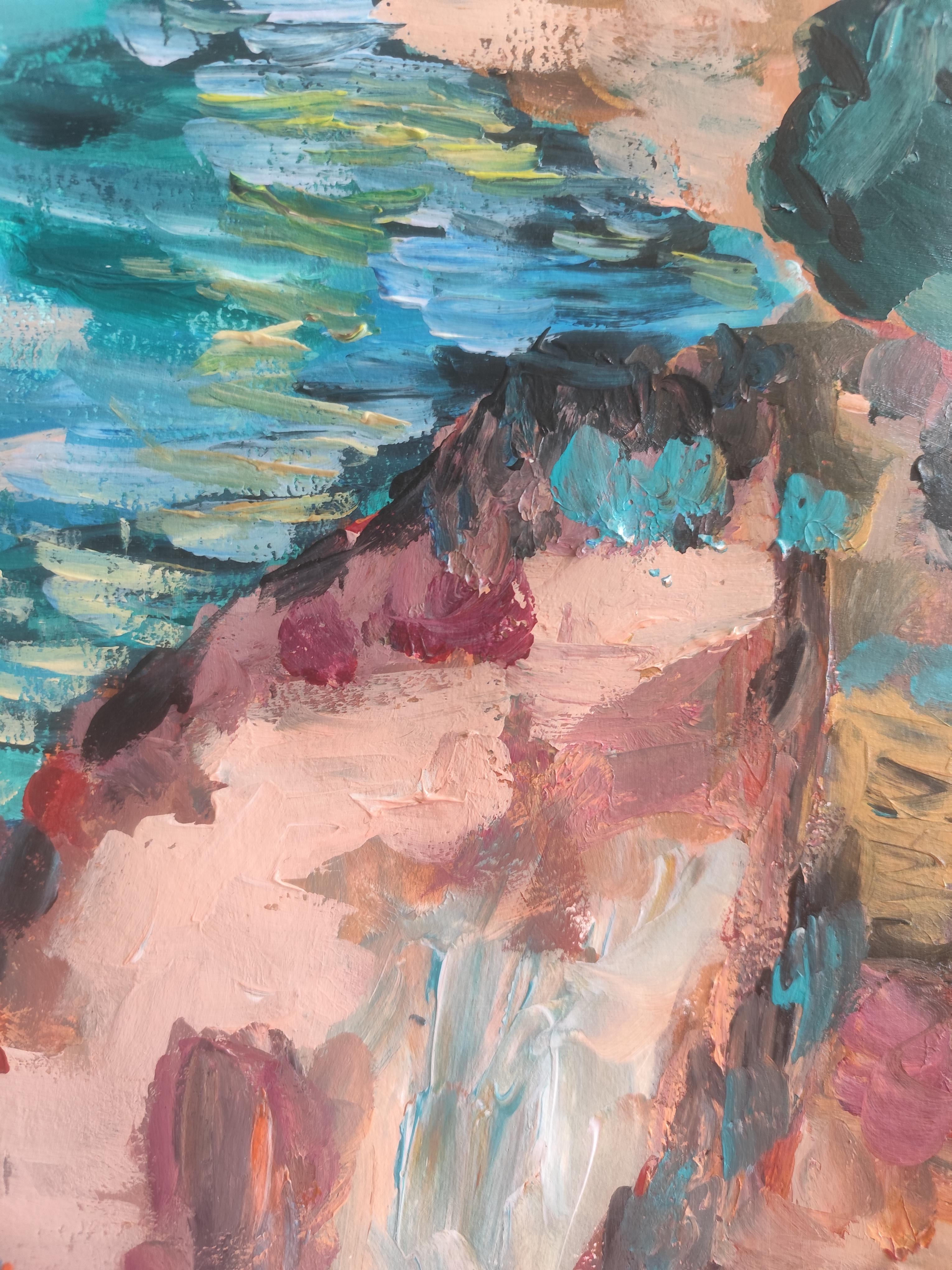 Abstrait contemporain  peinture expressionniste de nature en mer 