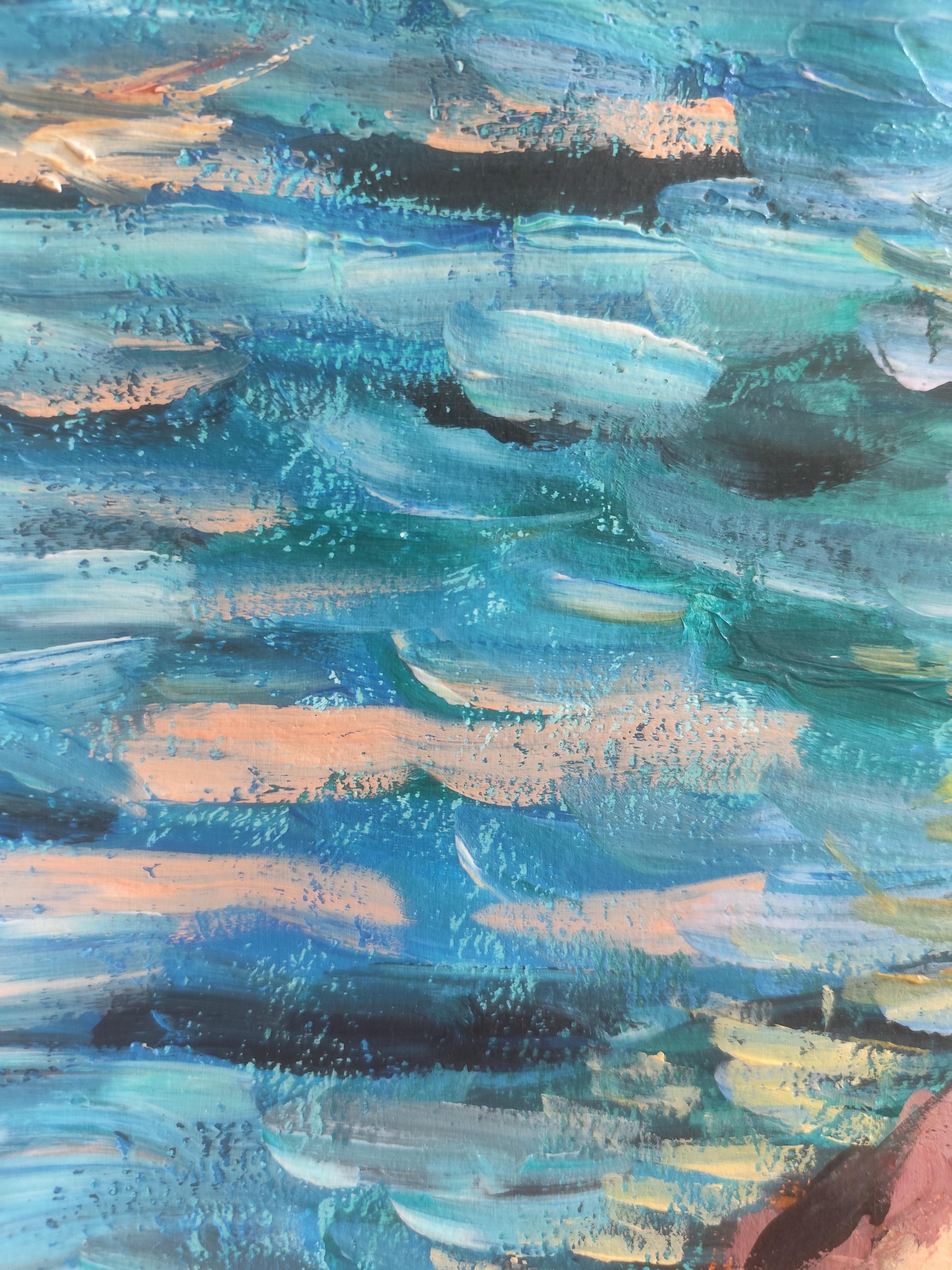 Abstrait contemporain  peinture expressionniste de nature en mer 