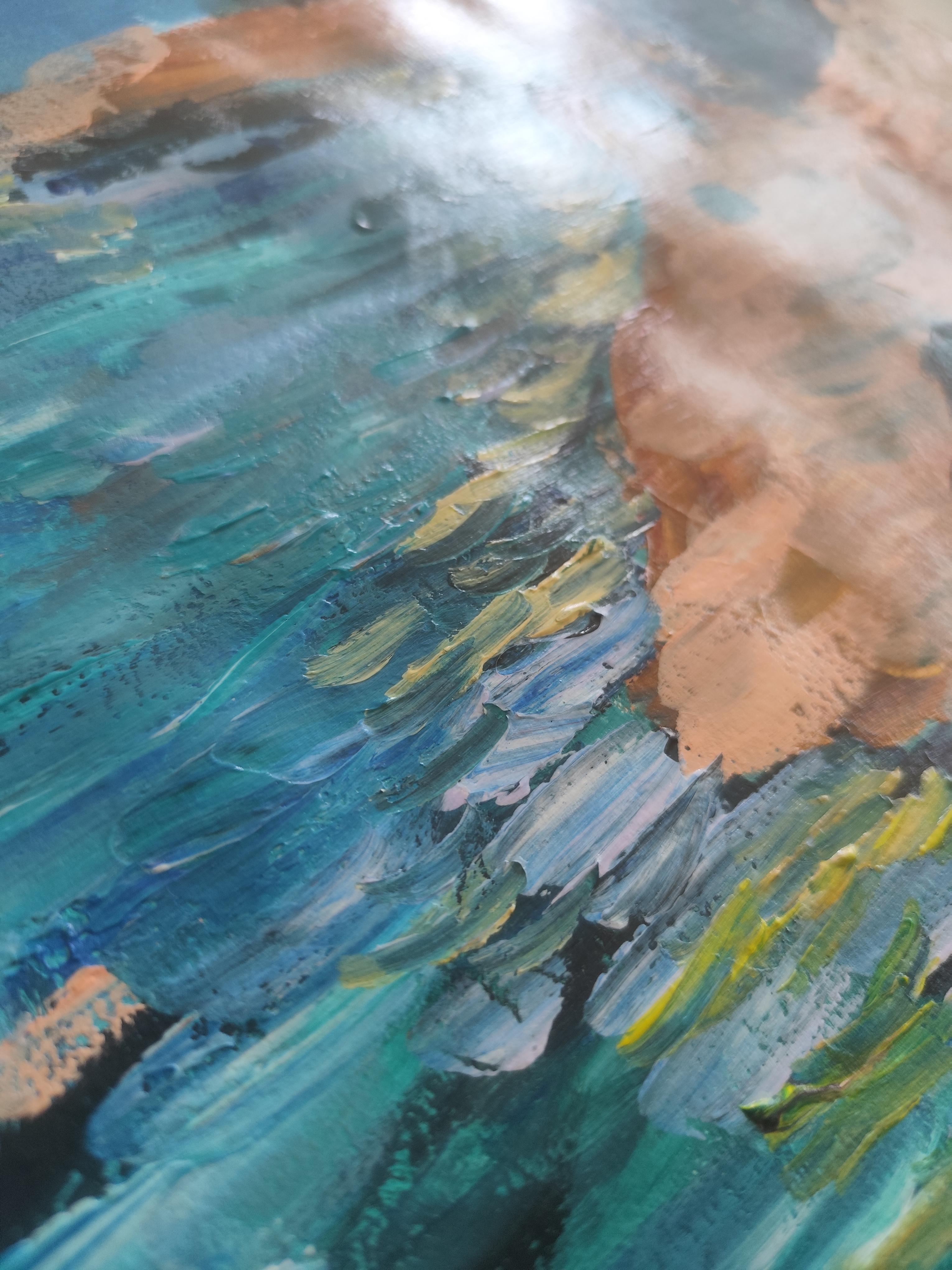 Abstrait contemporain  peinture expressionniste de nature en mer 