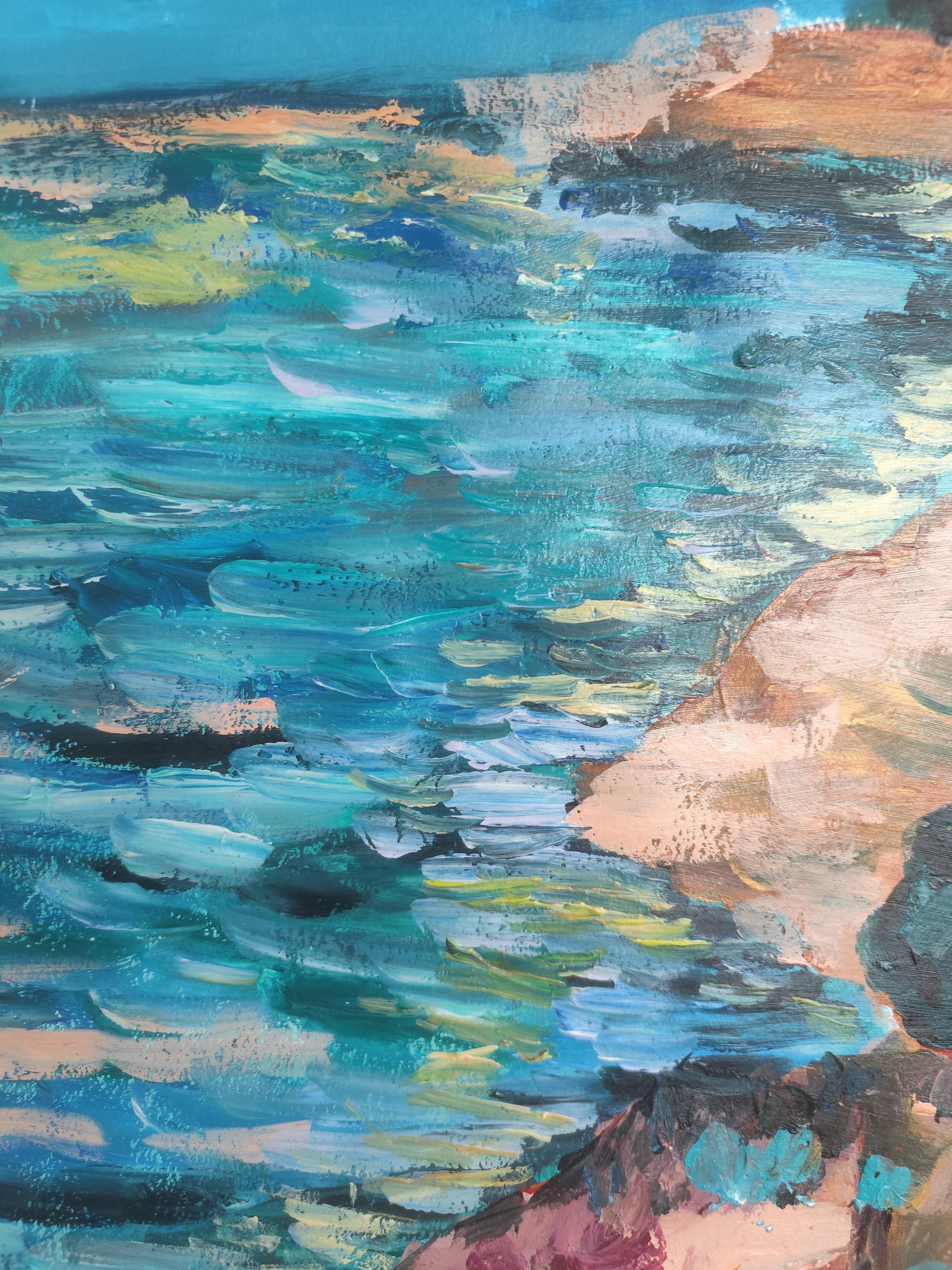 Abstrait contemporain  peinture expressionniste de nature en mer 