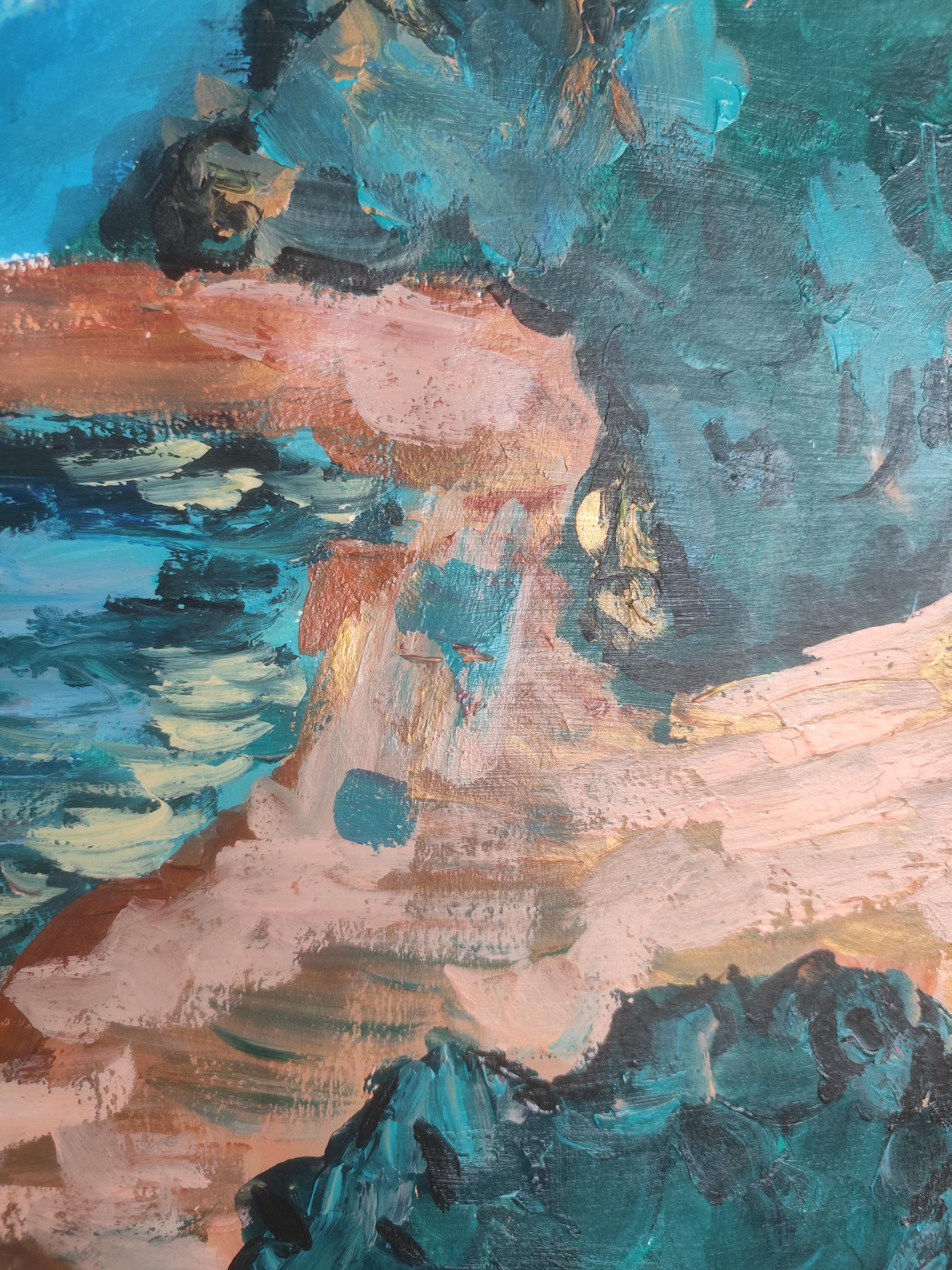 Abstrait contemporain  peinture expressionniste de nature en mer 
