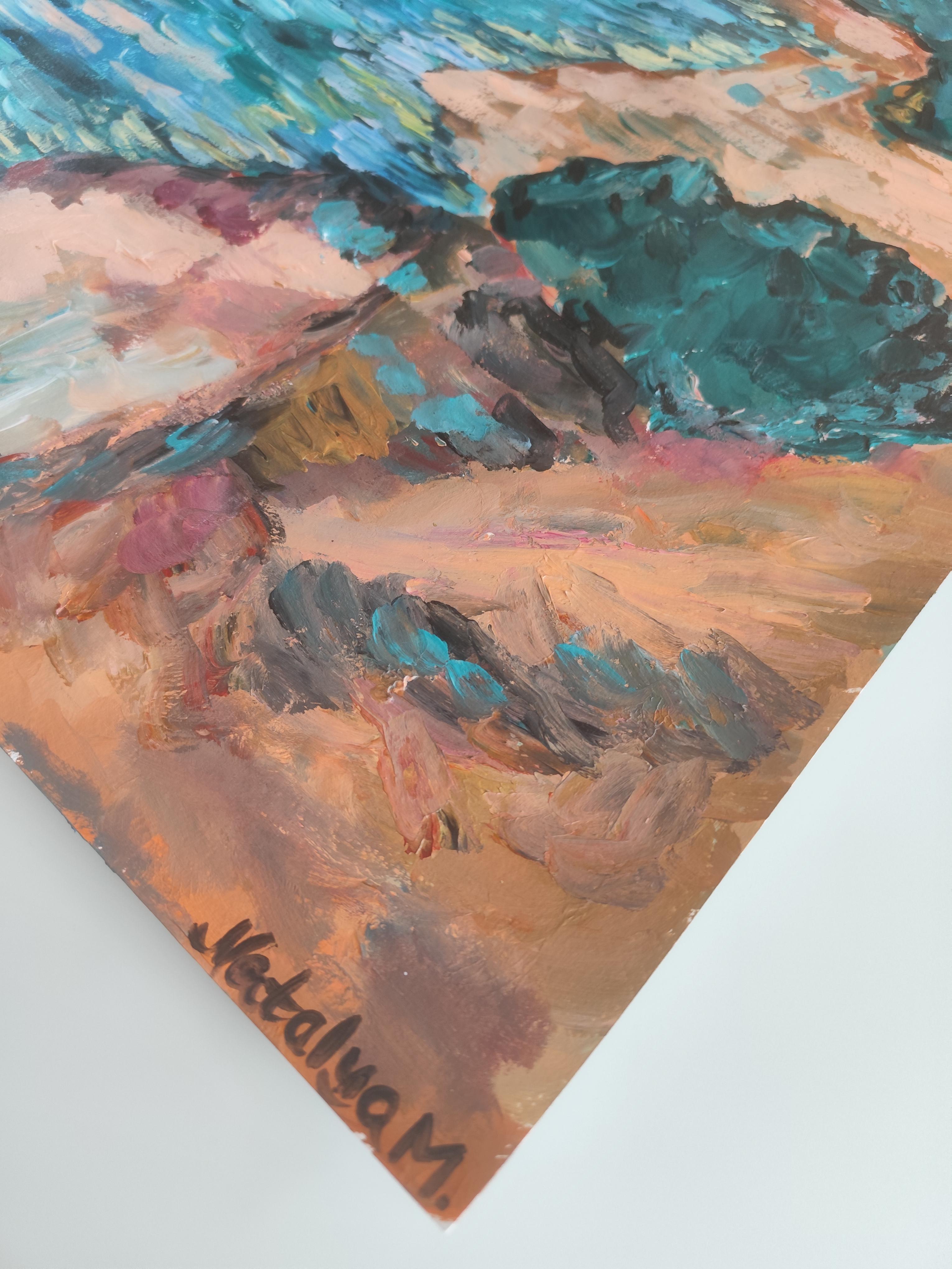 Abstrait contemporain  peinture expressionniste de nature en mer 