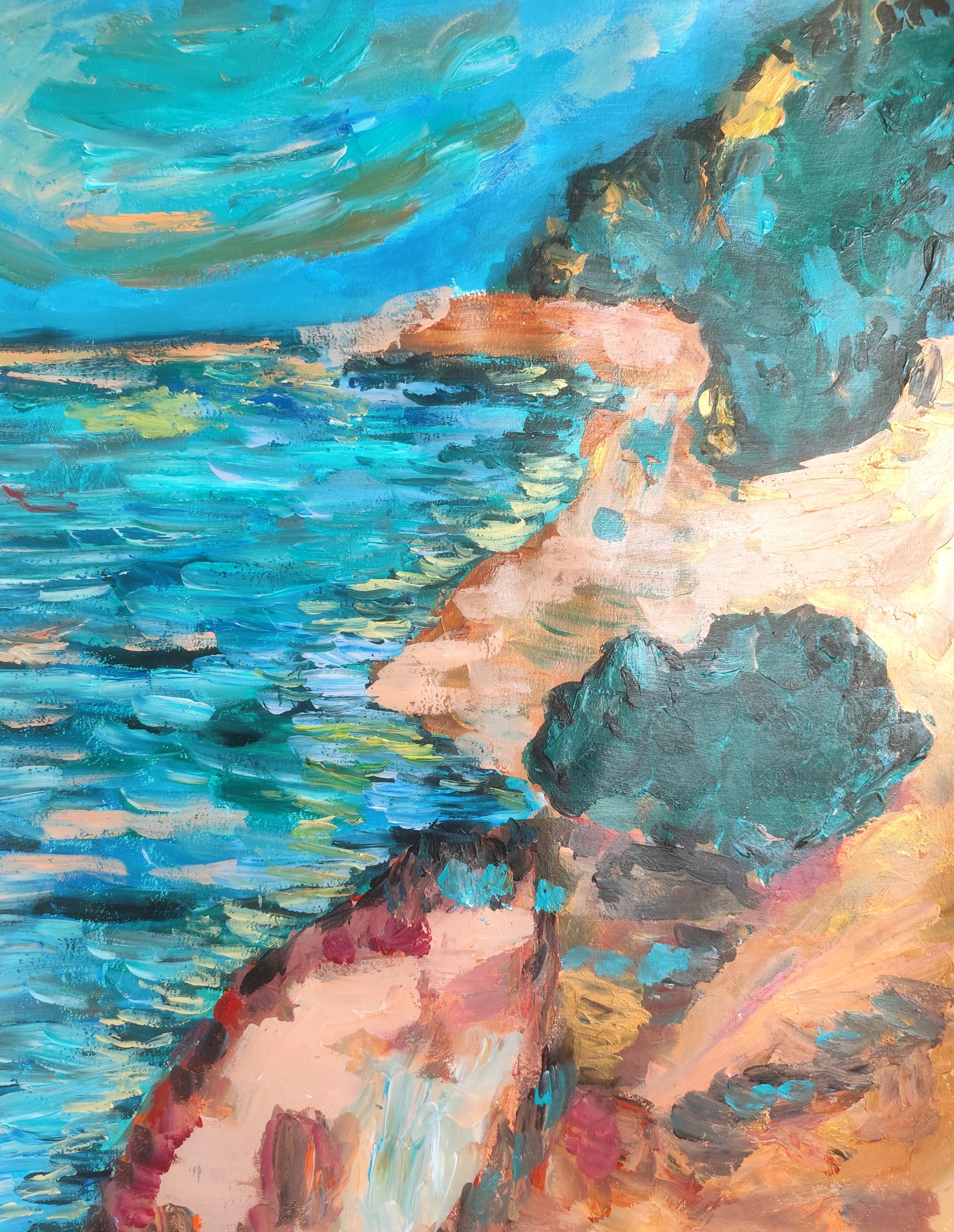 Abstrait contemporain  peinture expressionniste de nature en mer "Coastal silence" (silence côtier)