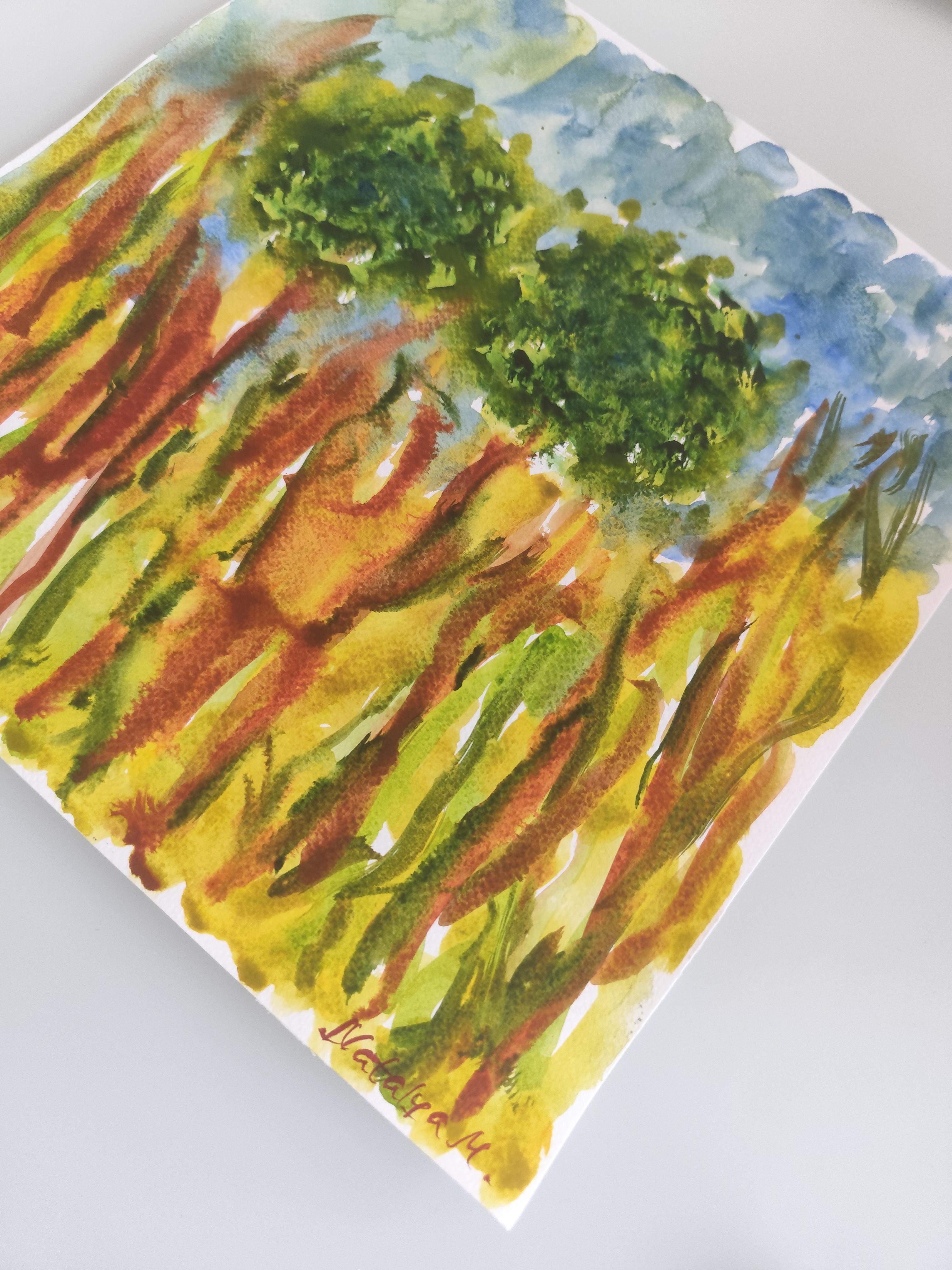 Contemporary abstract expressionist nature watercolor painting 