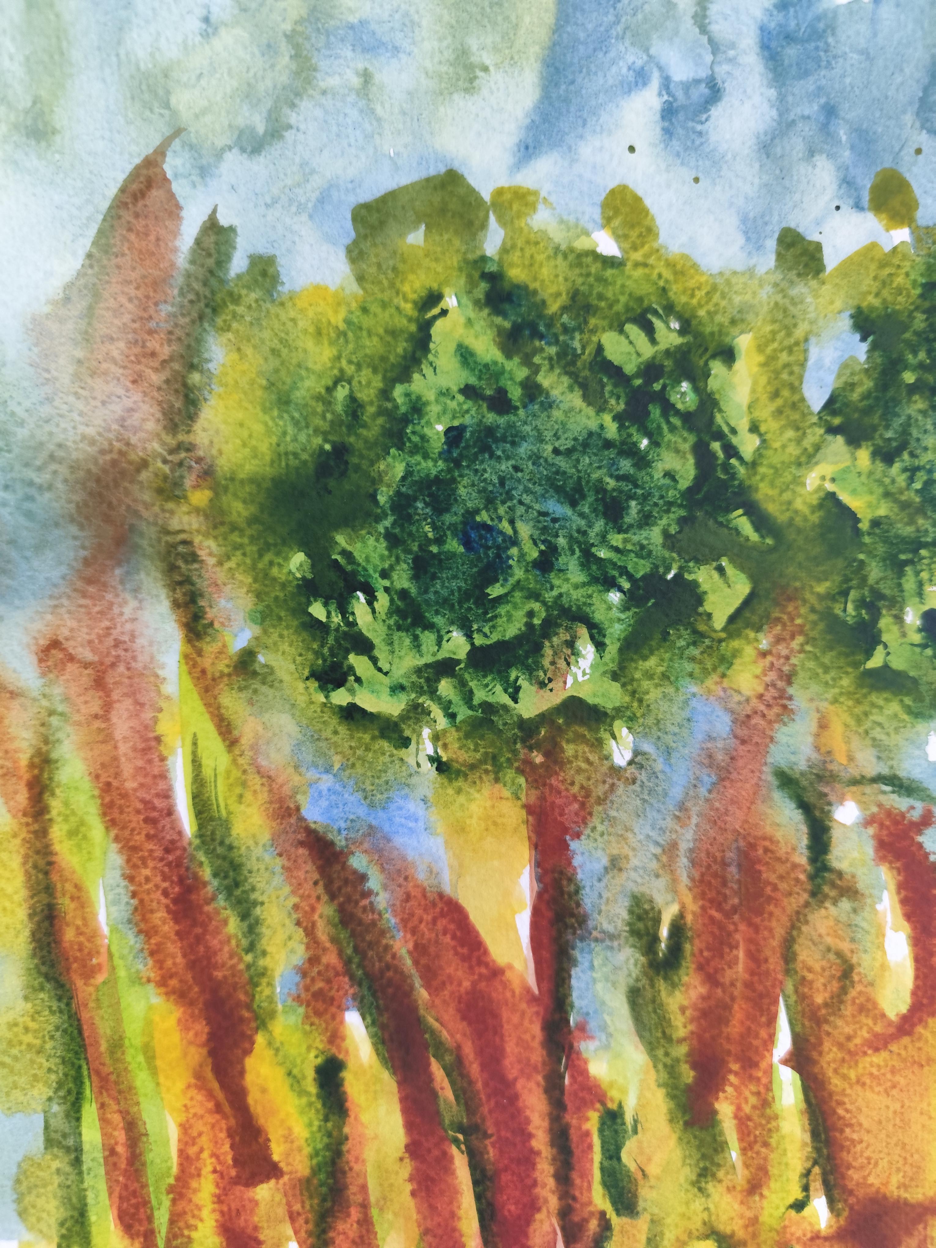 Contemporary abstract expressionist nature watercolor painting 