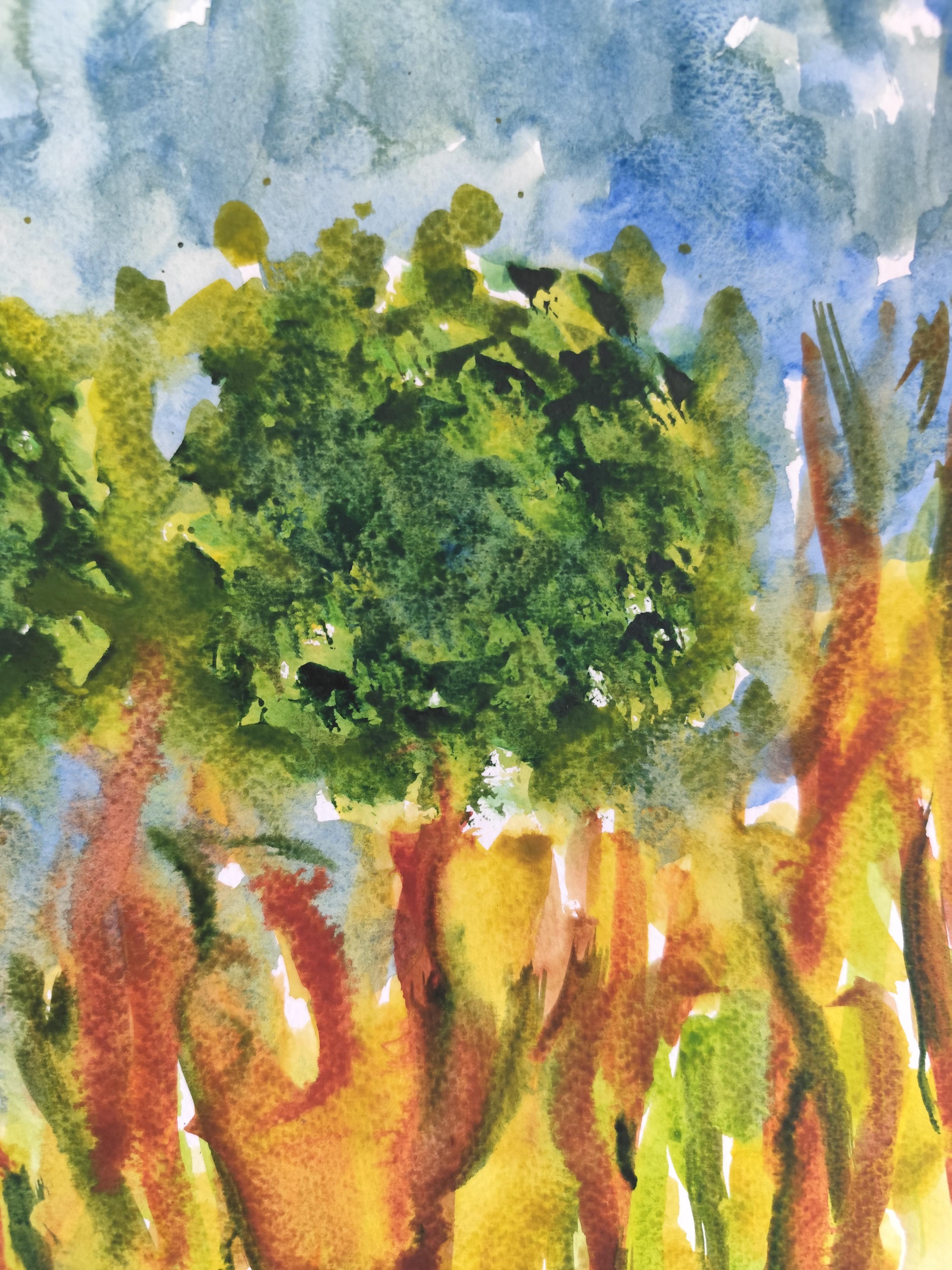 Contemporary abstract expressionist nature watercolor painting 