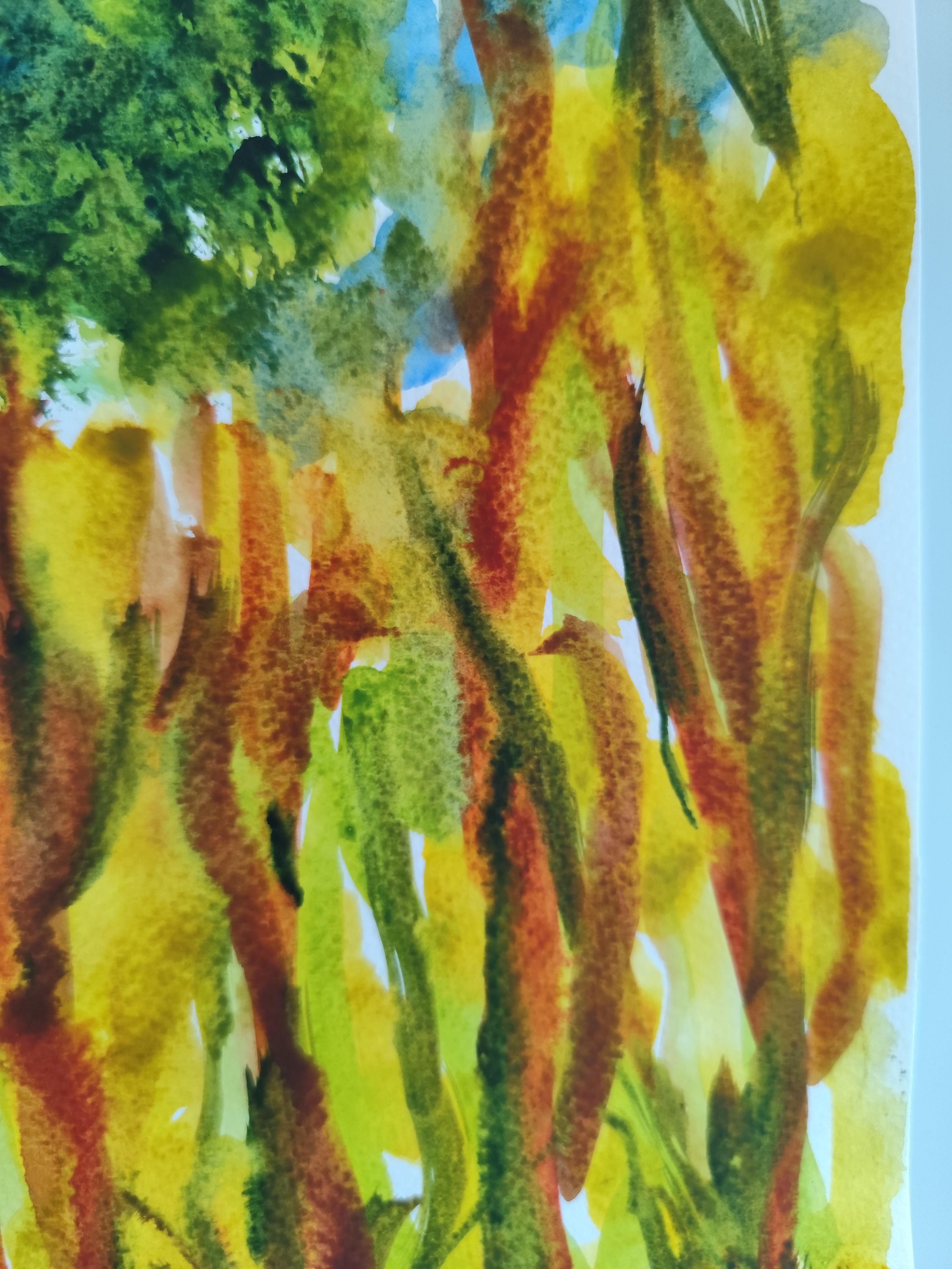 Contemporary abstract expressionist nature watercolor painting 