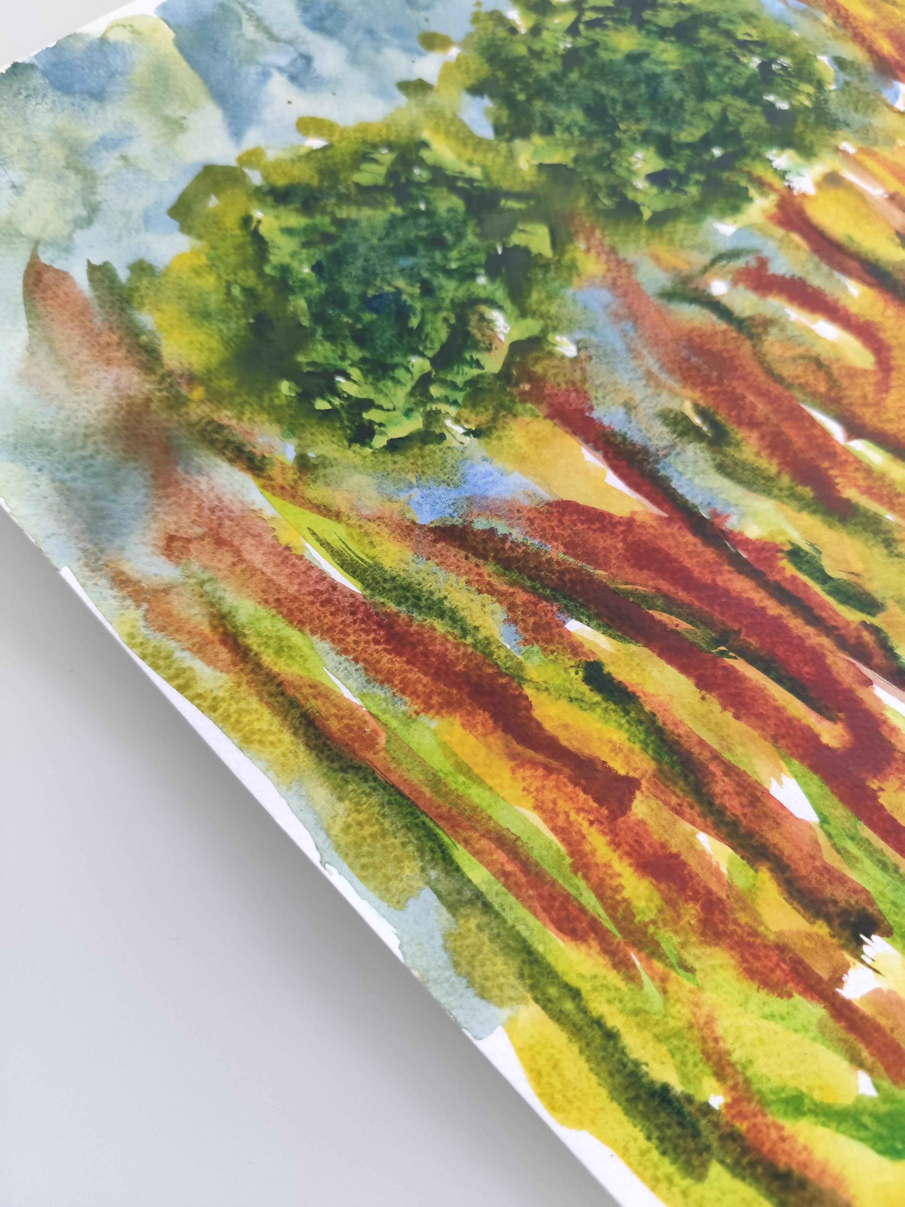 Contemporary abstract expressionist nature watercolor painting 