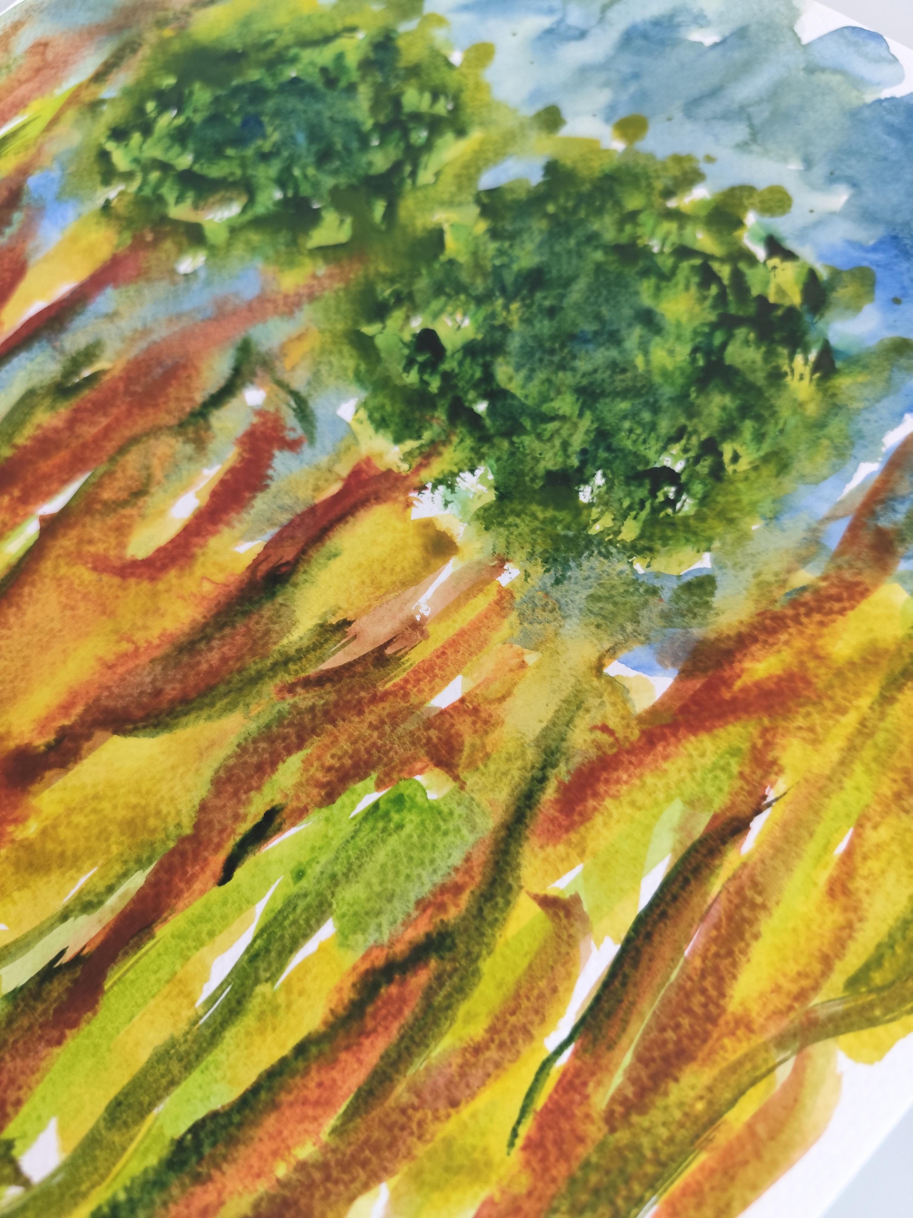 Contemporary abstract expressionist nature watercolor painting 