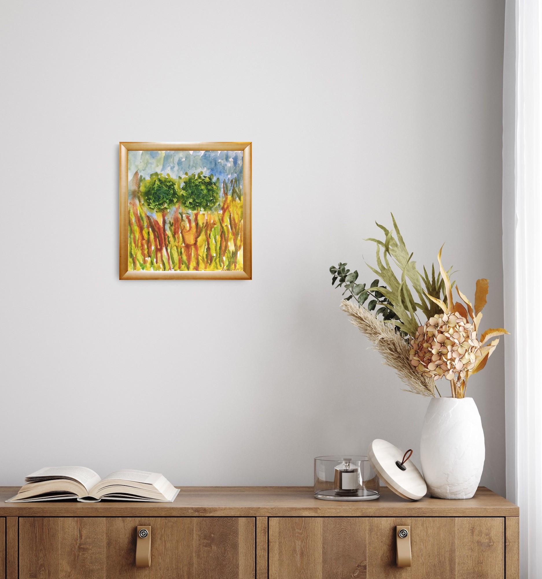 Contemporary abstract expressionist nature watercolor painting 