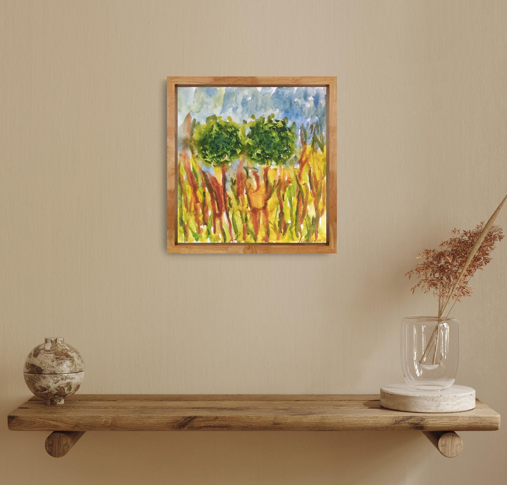 Contemporary abstract expressionist nature watercolor painting 