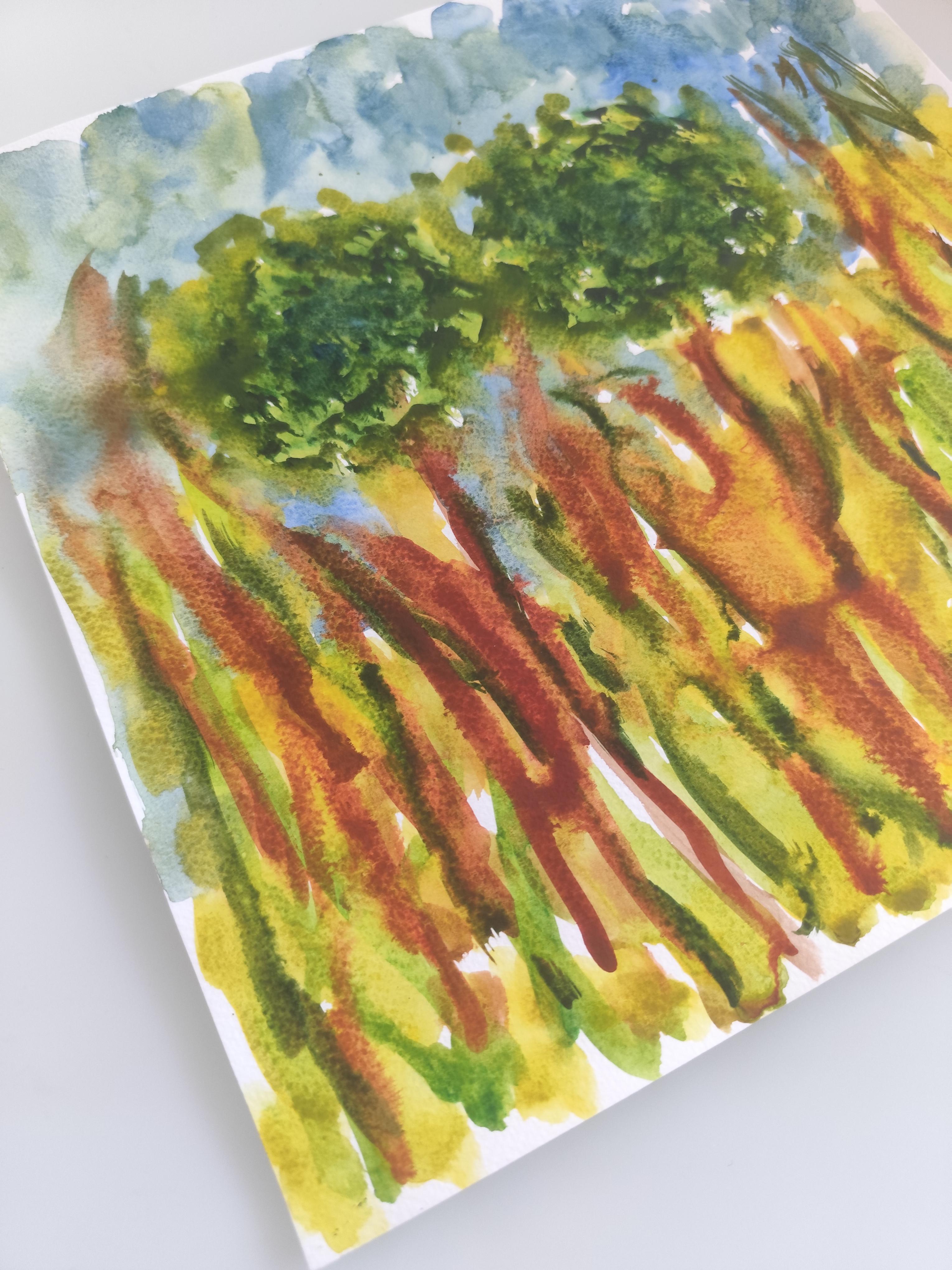 Contemporary abstract expressionist nature watercolor painting 