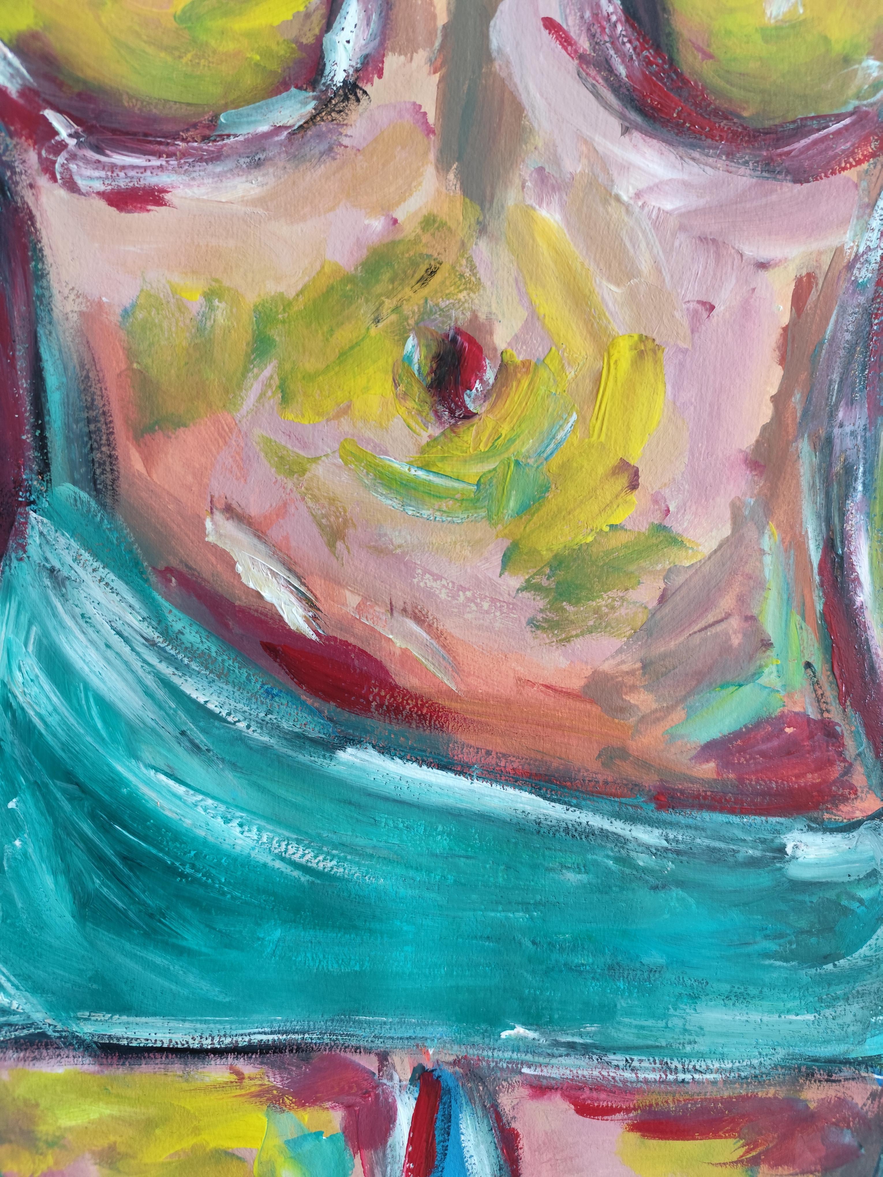Contemporary abstract expressionist nude woman's figure painting 